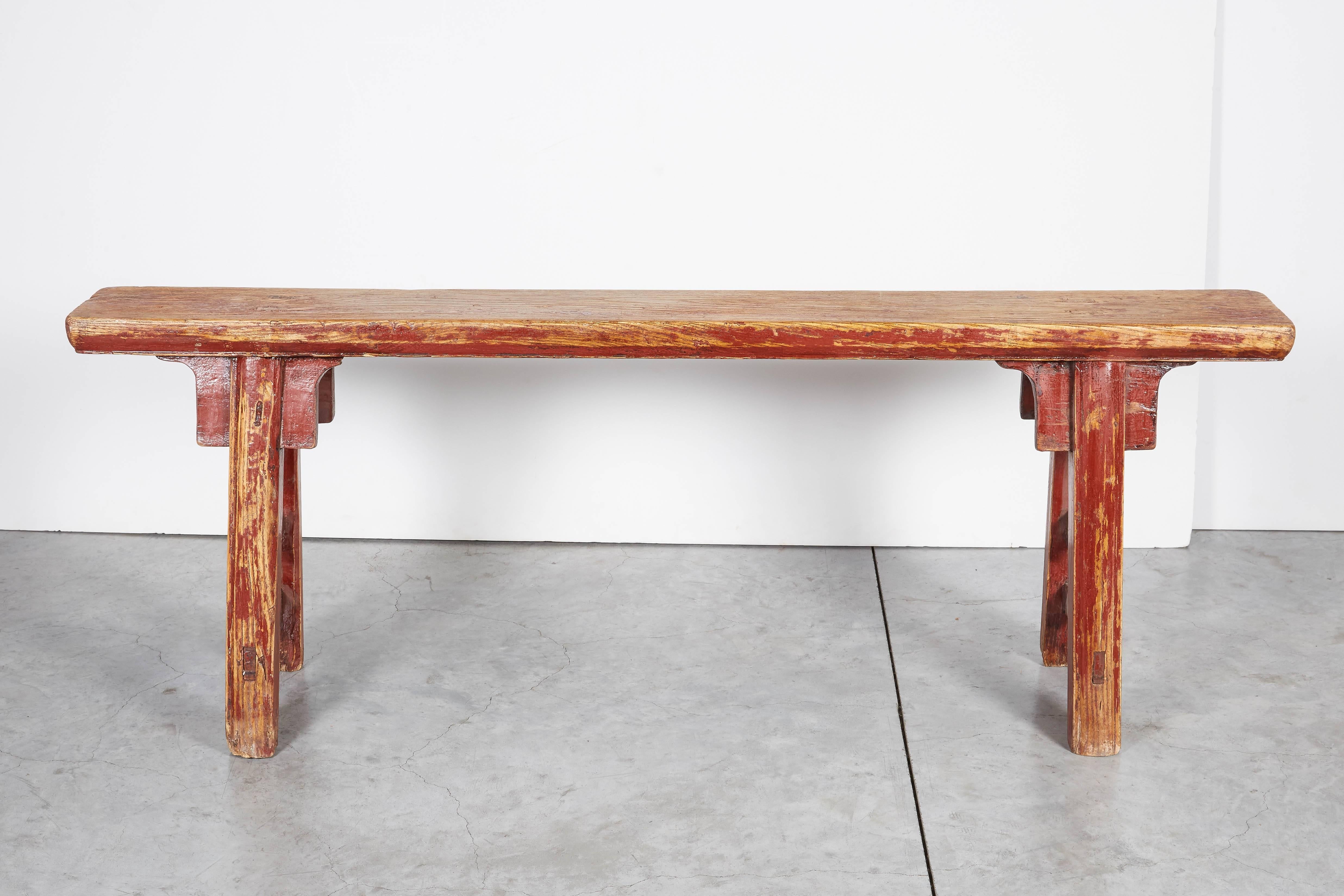 19th Century Classic Antique Chinese Two Person Bench with Old Paint For Sale
