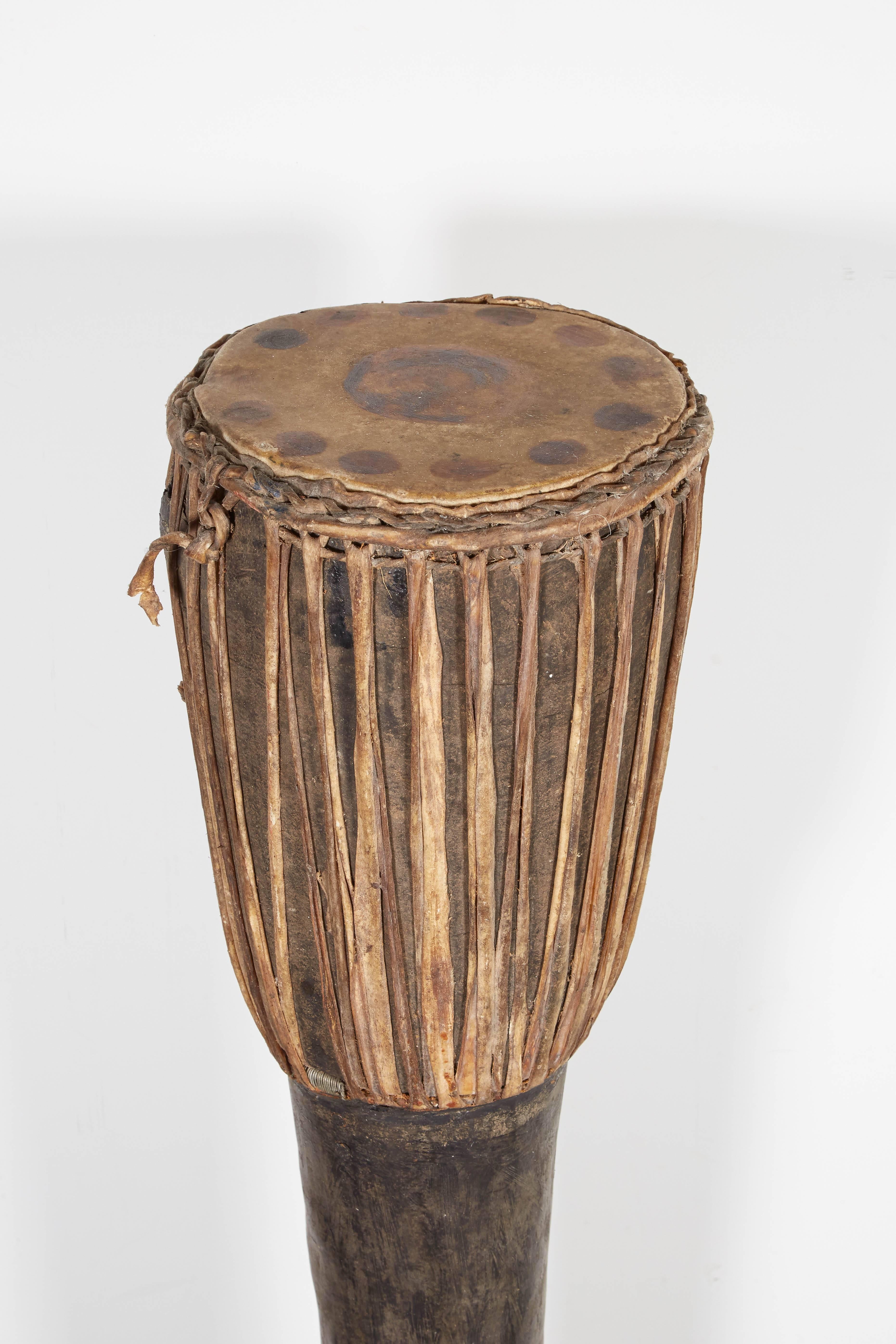 Tall Antique Hill Tribe Drum from Thailand In Good Condition For Sale In New York, NY