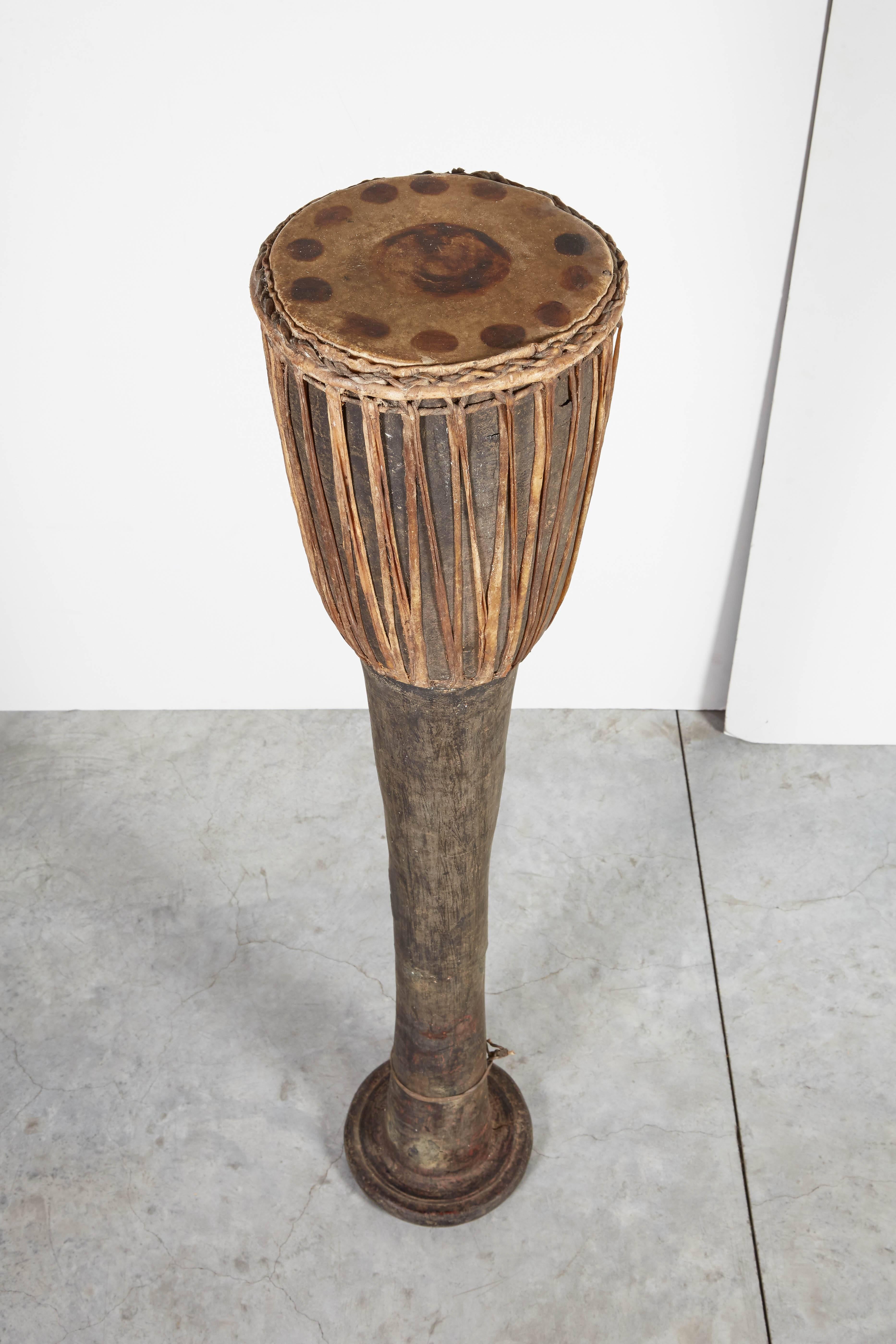Early 20th Century Tall Antique Hill Tribe Drum from Thailand For Sale