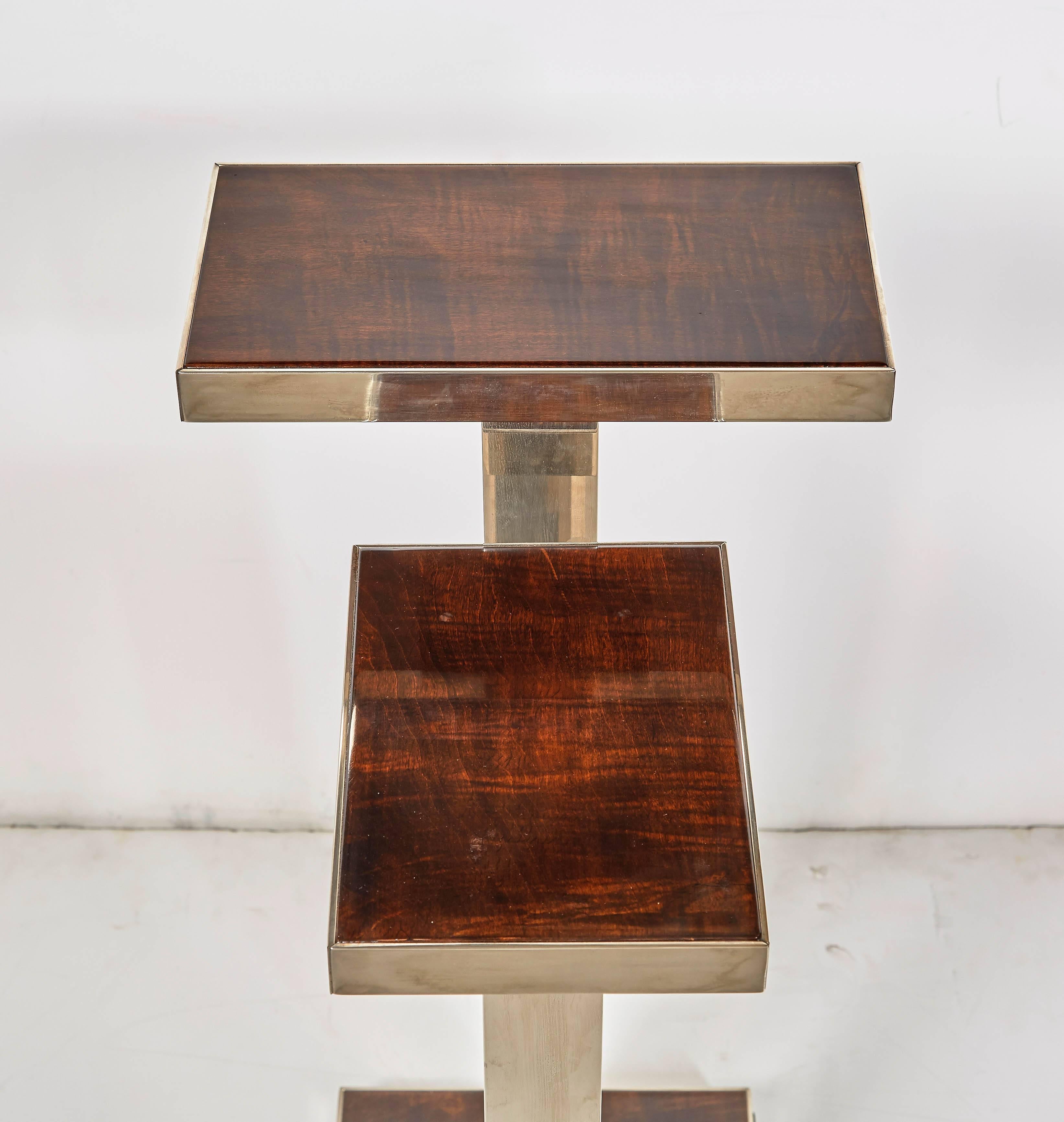 French Art Deco Wood & Nickeled Bronze Stepped Table Attributed to Andre Ducaroy 1