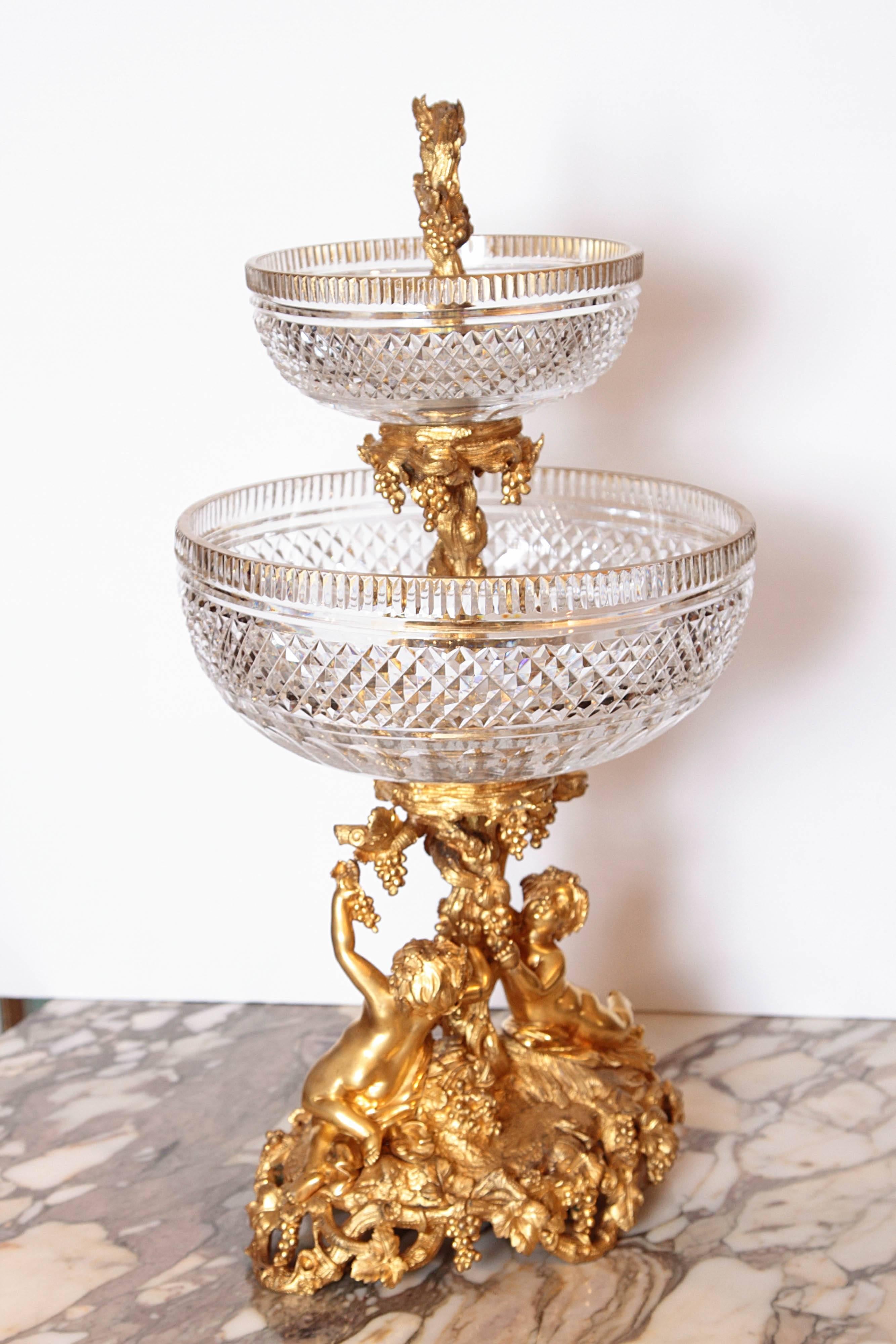 19th Century French Baccarat Crystal and Gilt Bronze Centerpiece by Picard In Excellent Condition In Dallas, TX