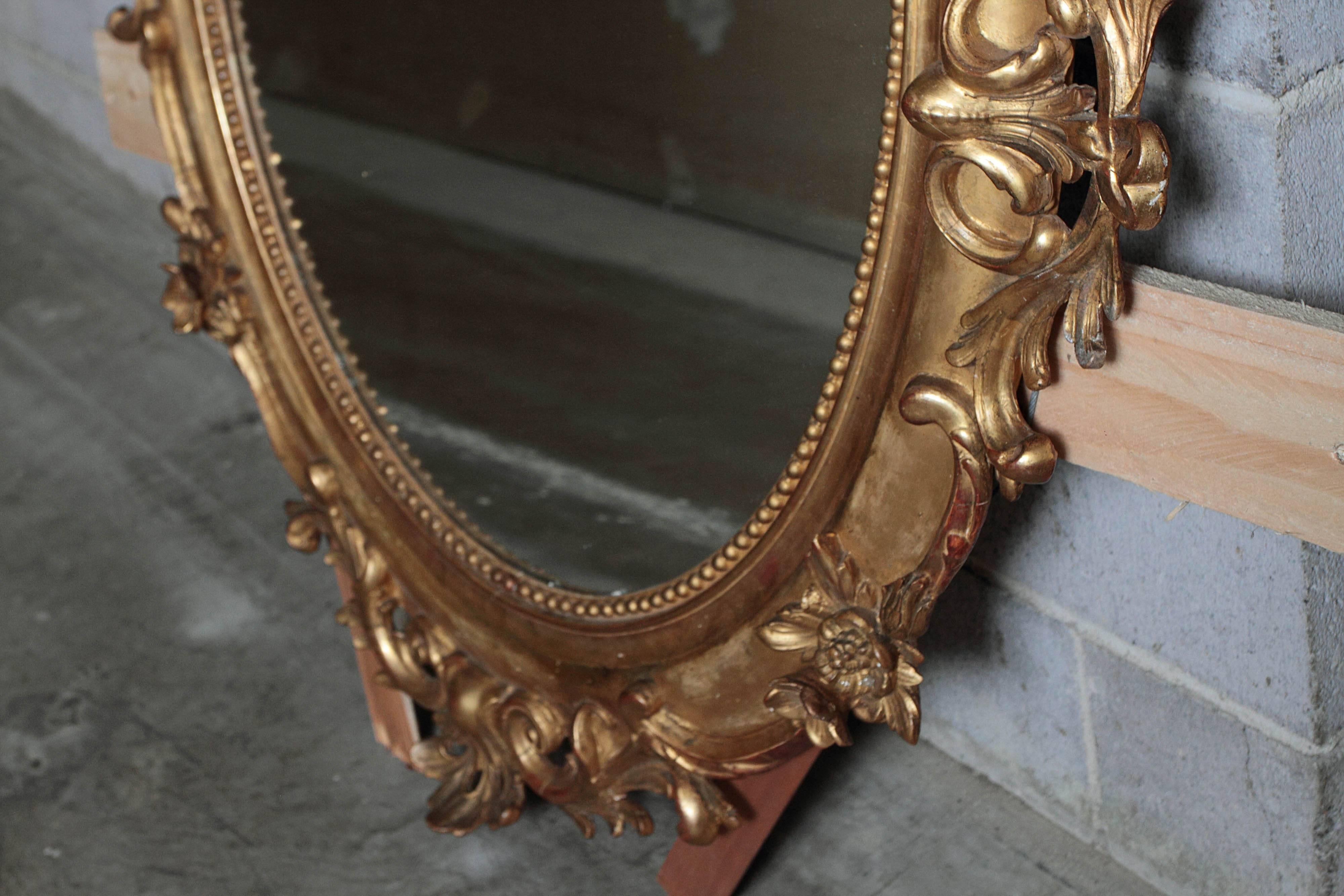 French 19th Century Carved and Gilt Beautiful Louis XV Oval Mirror 1