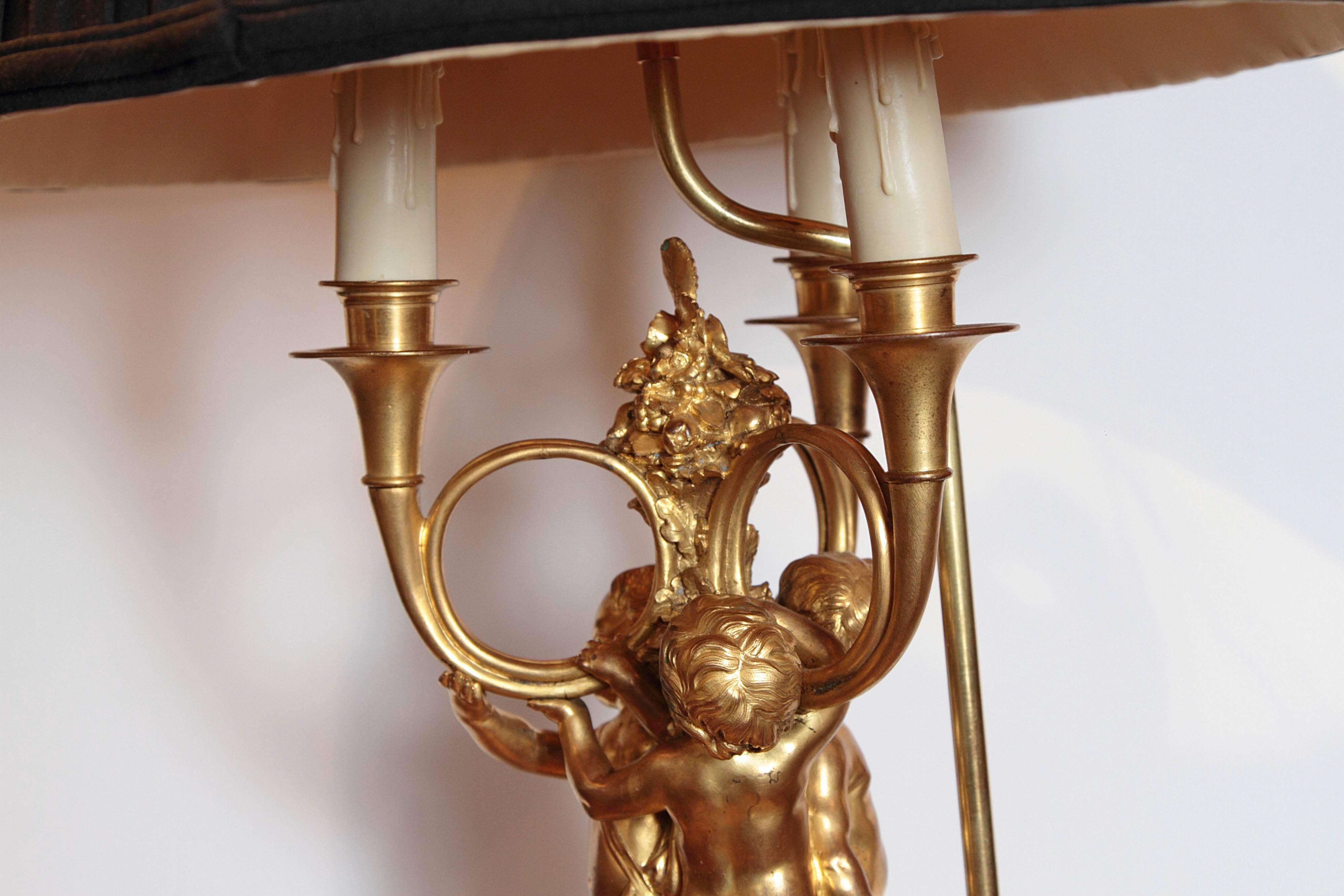 Pair of 19th Century French Gilt Bronze and Marble Based Cherub Lamps 2