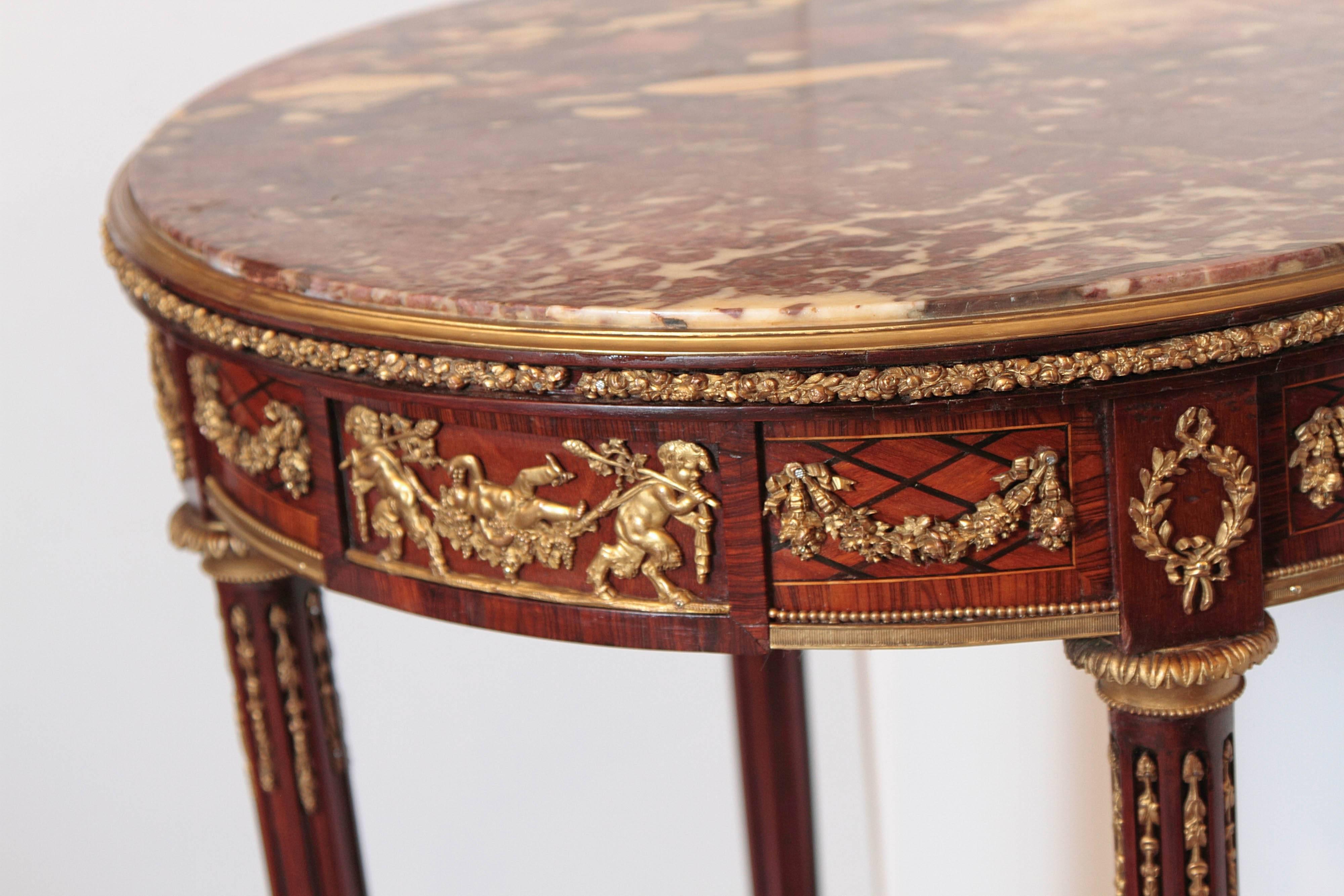 19th Century French Mahogany and Gilt Bronze Marble Top Gueridon Table For Sale 2