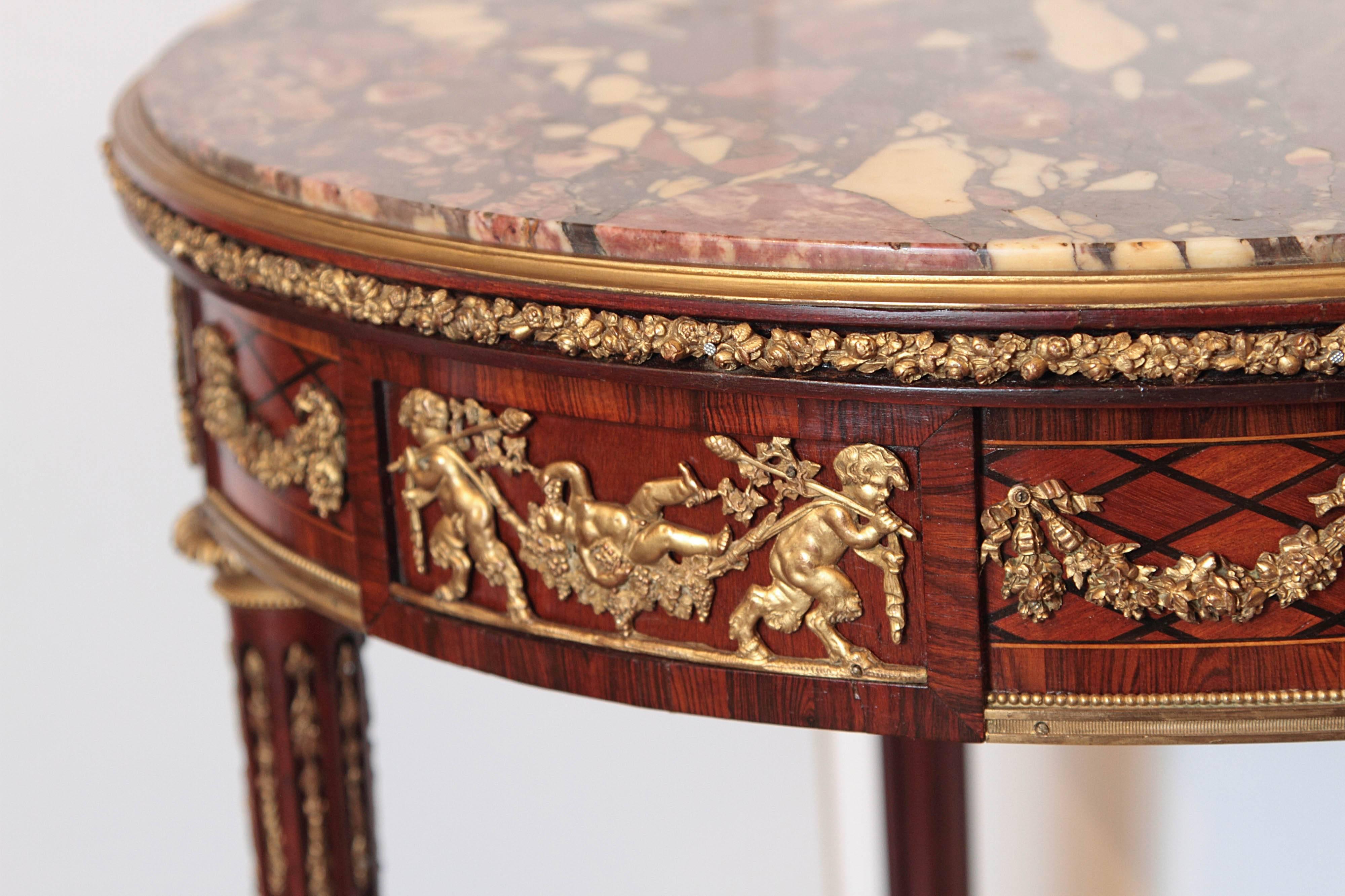 19th Century French Mahogany and Gilt Bronze Marble Top Gueridon Table For Sale 5