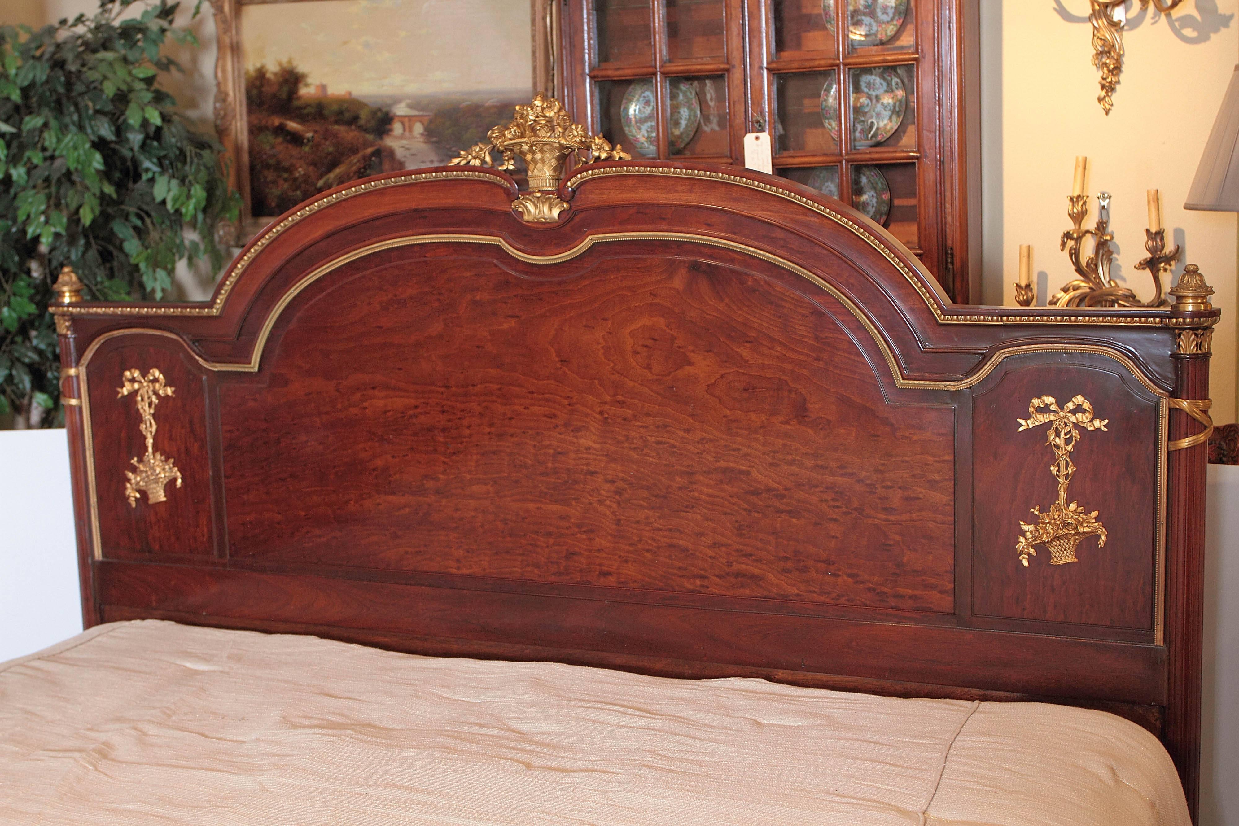 19th Century French Louis XVI King Size Mahogany and Gilt Bronze Bed 1