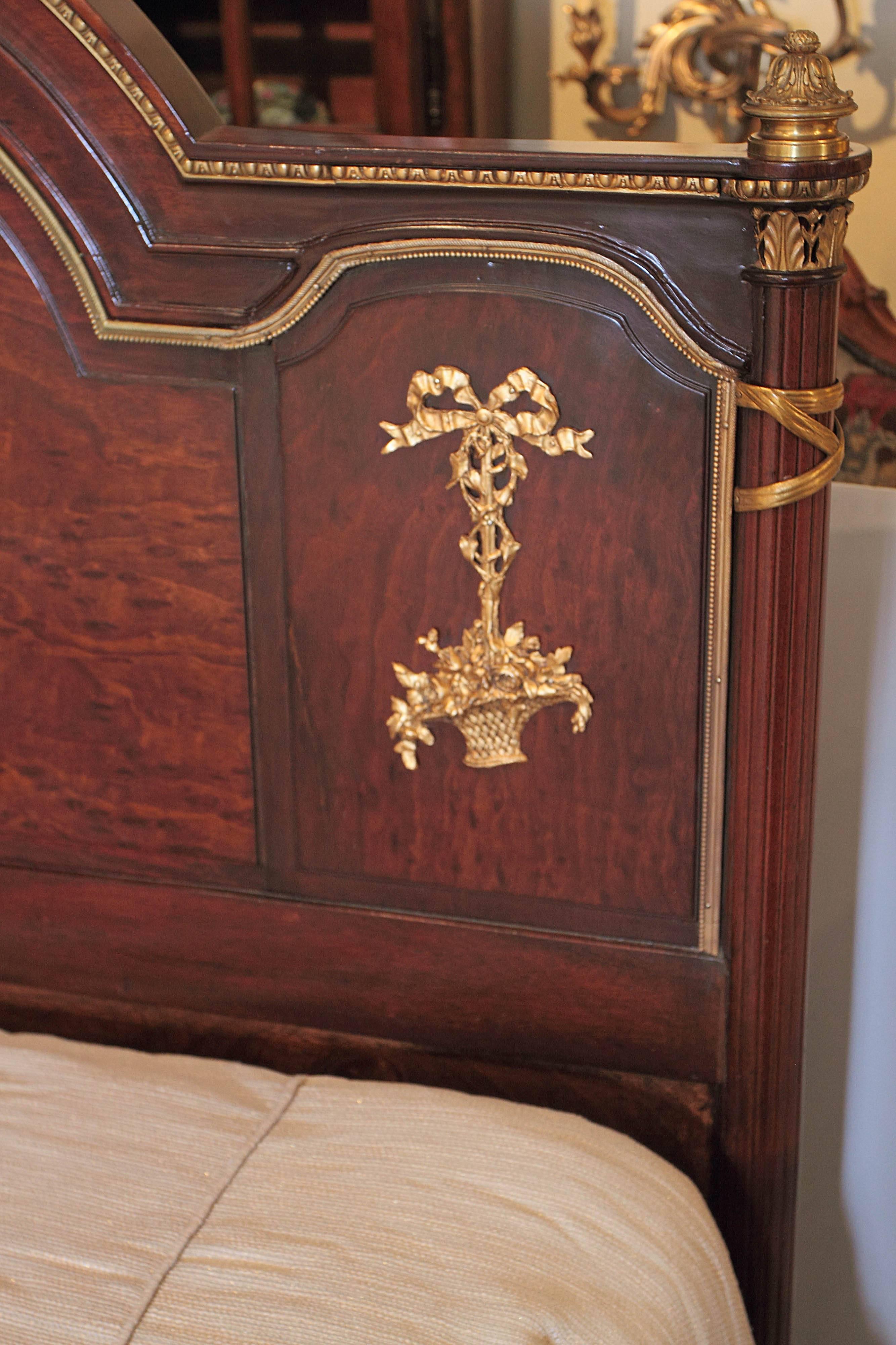 19th Century French Louis XVI King Size Mahogany and Gilt Bronze Bed 2