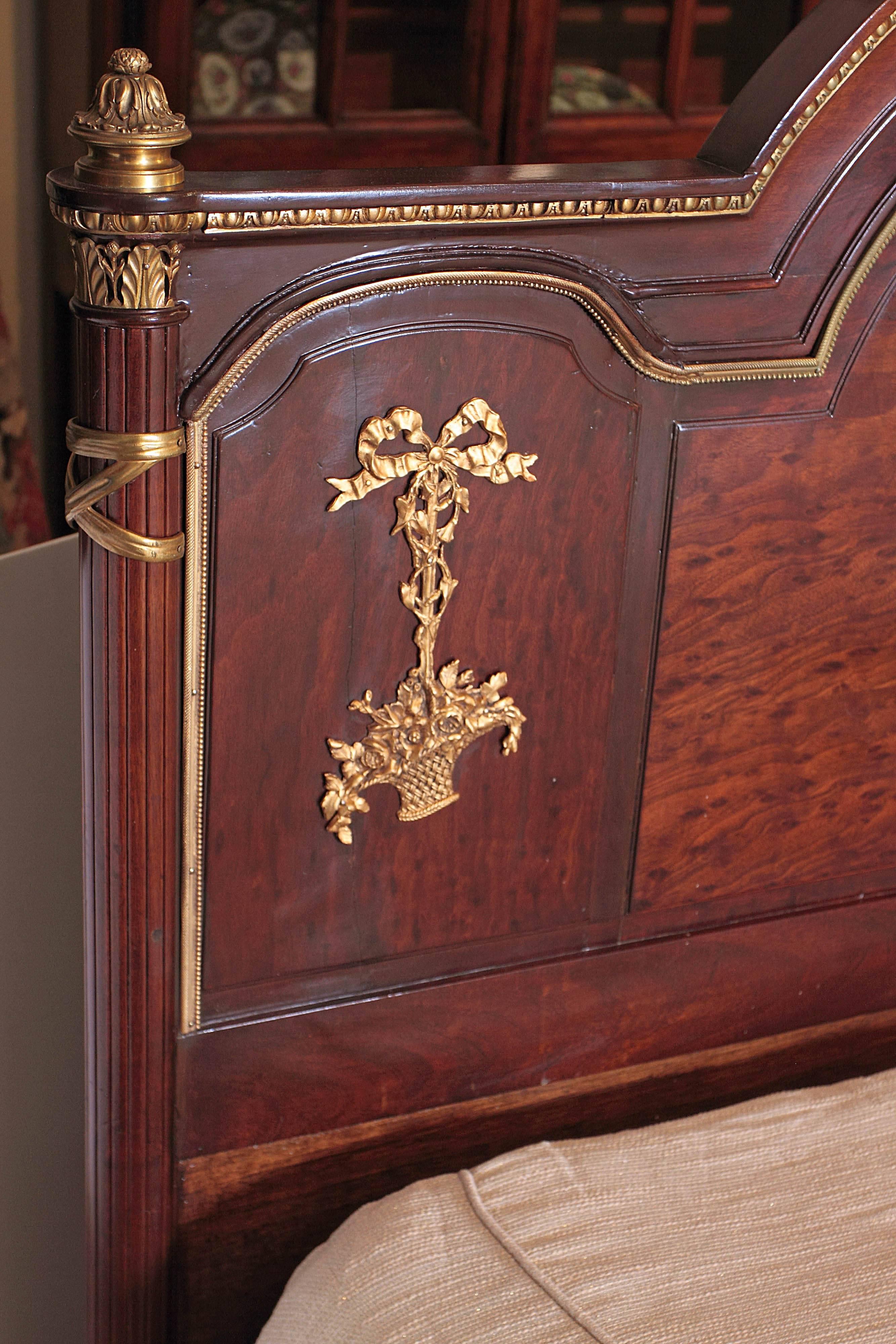 19th Century French Louis XVI King Size Mahogany and Gilt Bronze Bed 4