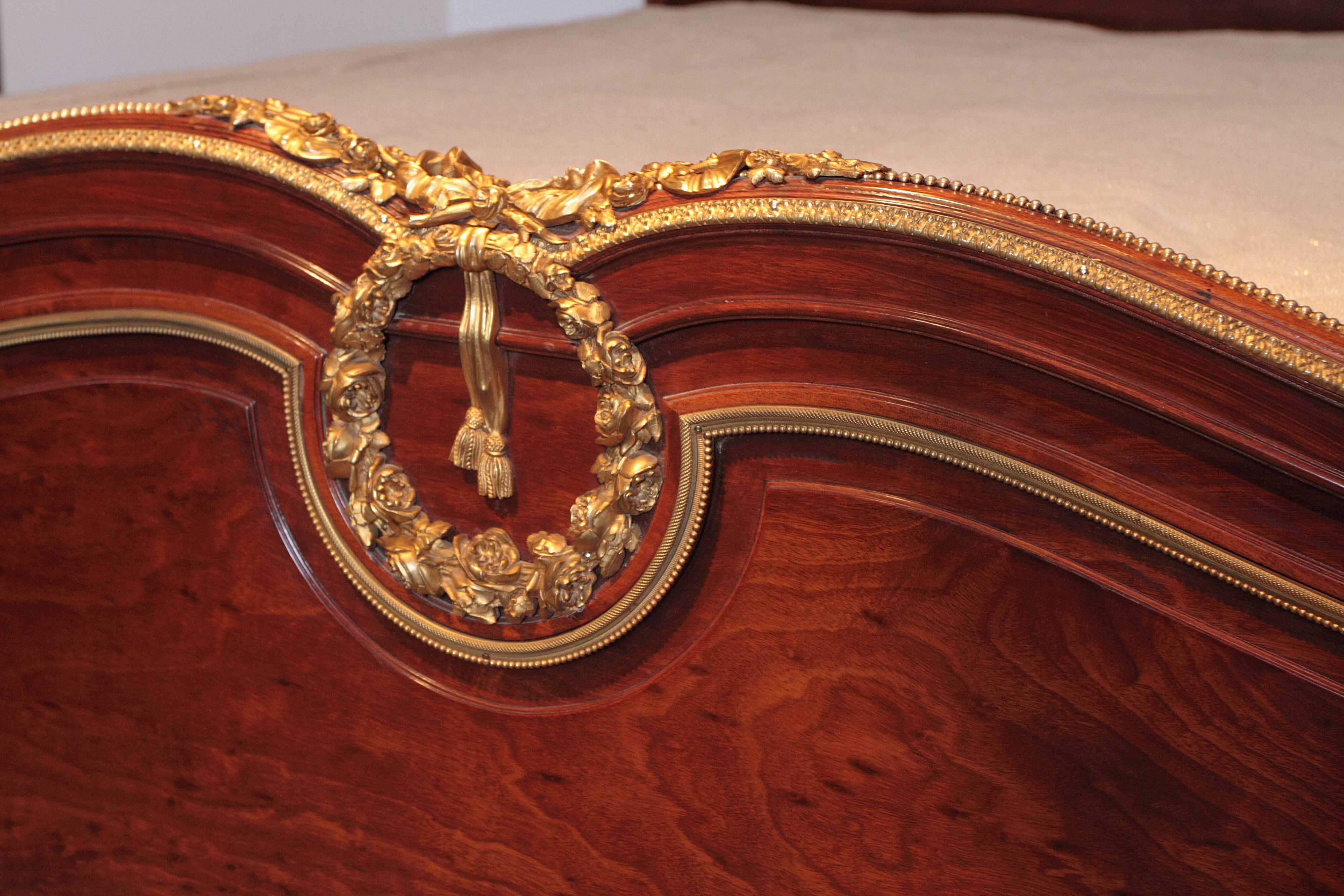 19th Century French Louis XVI King Size Mahogany and Gilt Bronze Bed 6