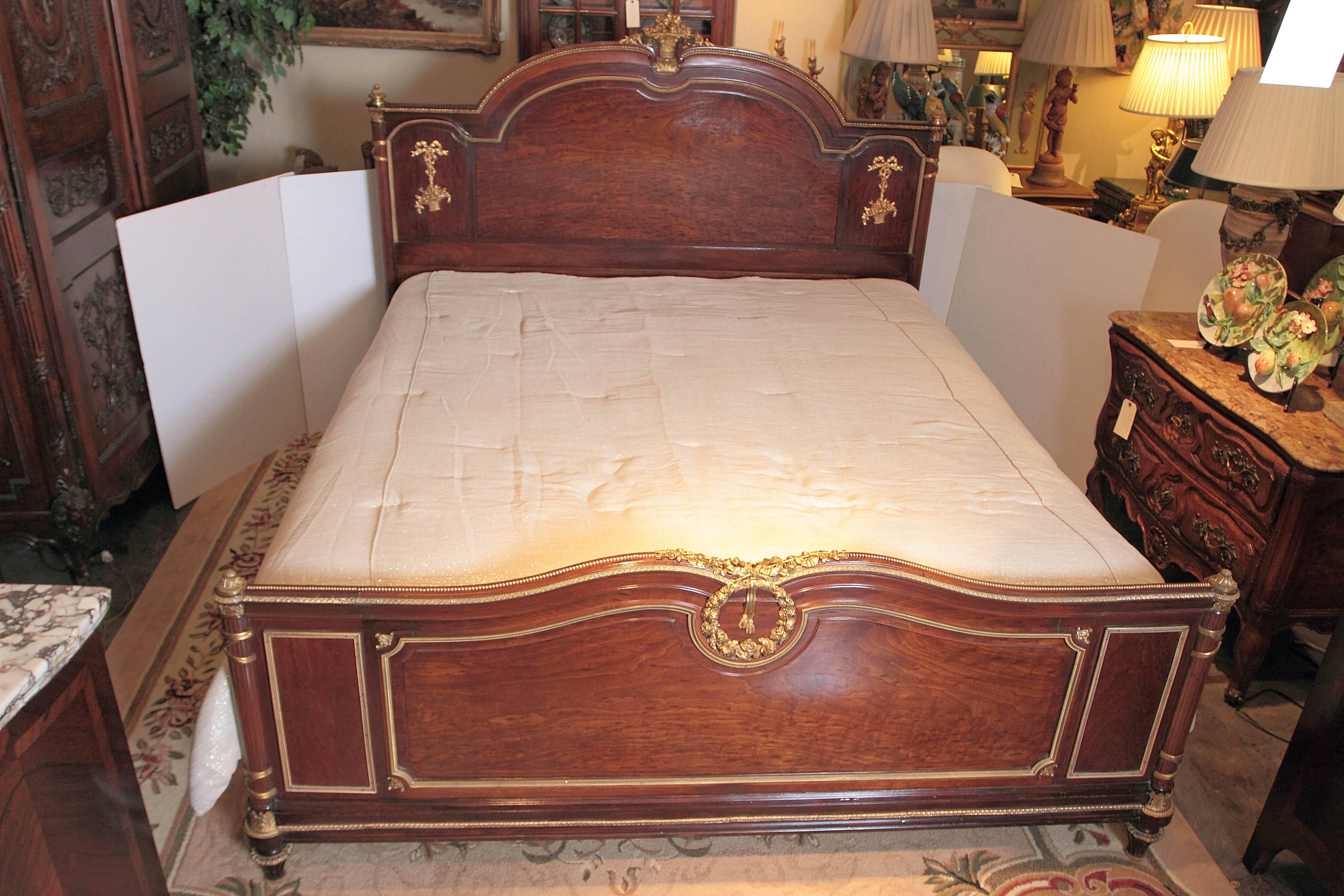 19th Century French Louis XVI King Size Mahogany and Gilt Bronze Bed 7
