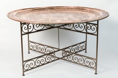 Handcrafted Moroccan Moorish Round Copper Tray Table on Iron Base