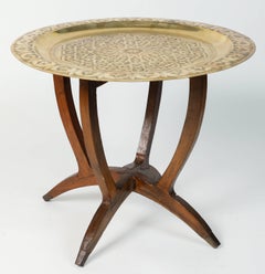 Polished Moroccan Brass Tray Side Table on Spider-Leg 1950