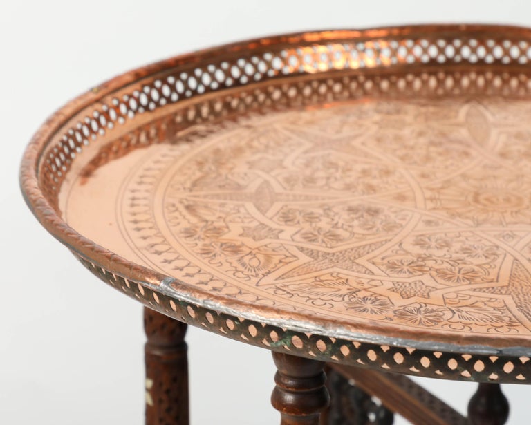 Moroccan Copper Tray Table with Folding Base For Sale at 1stdibs