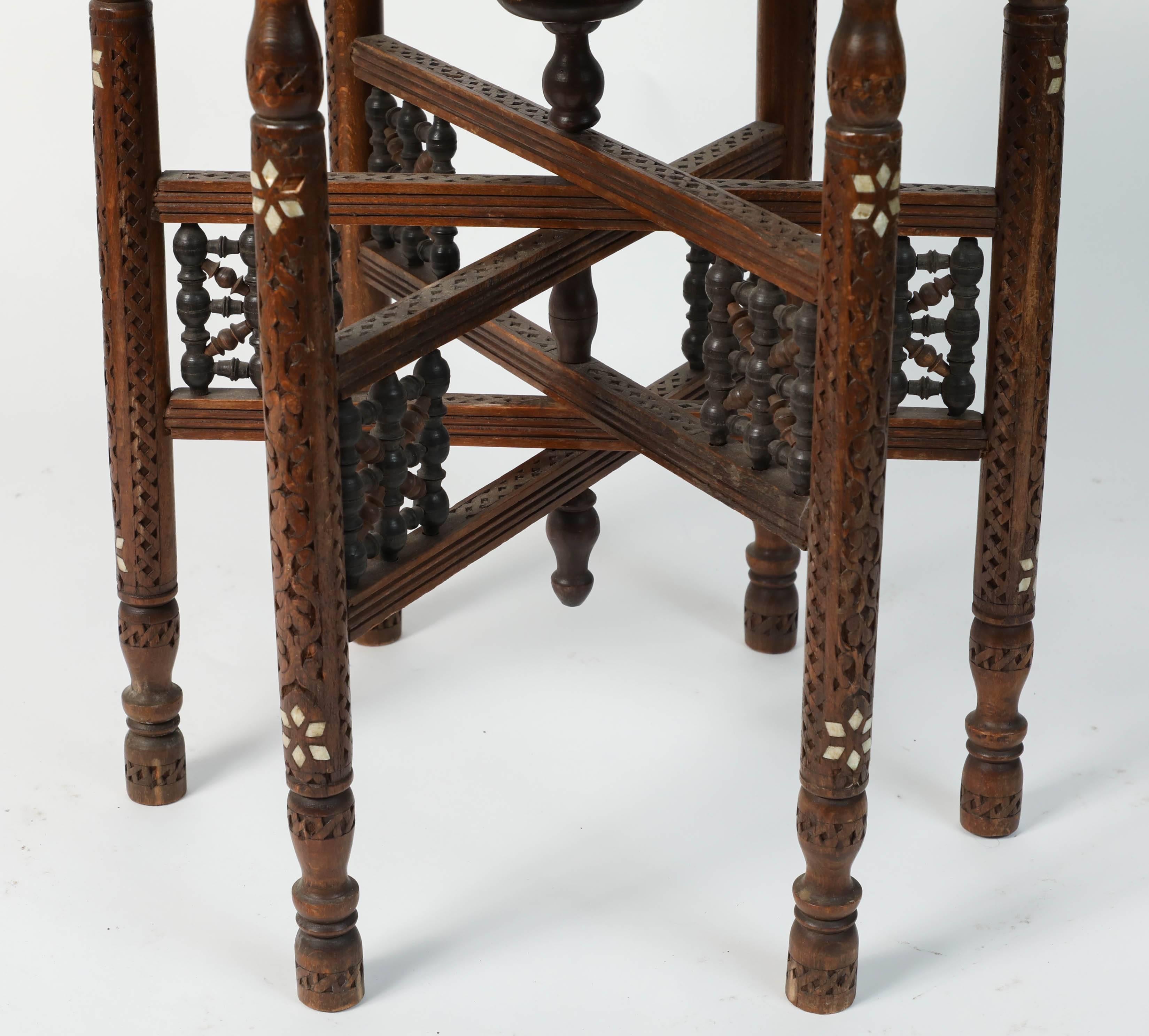 Hand-Carved Moroccan Moorish Copper Tray Table with Folding Base