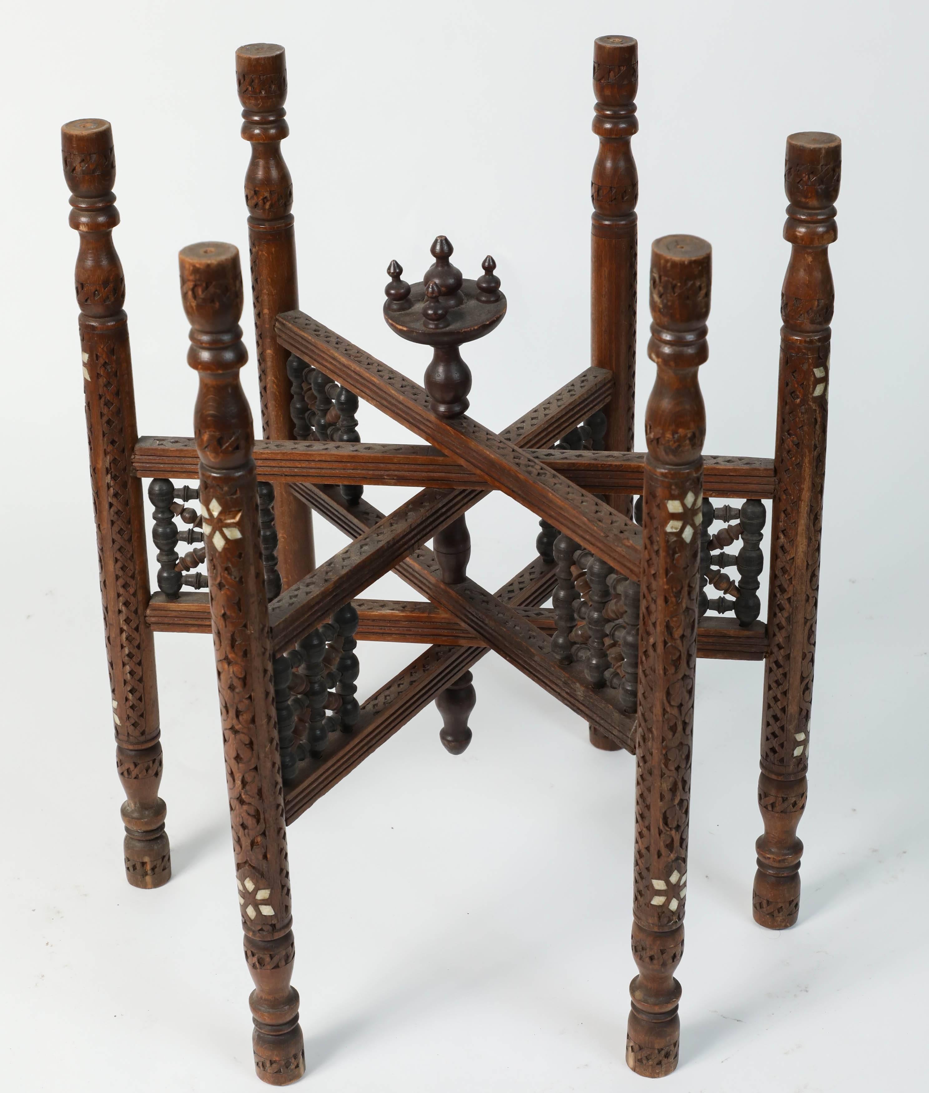 20th Century Moroccan Moorish Copper Tray Table with Folding Base