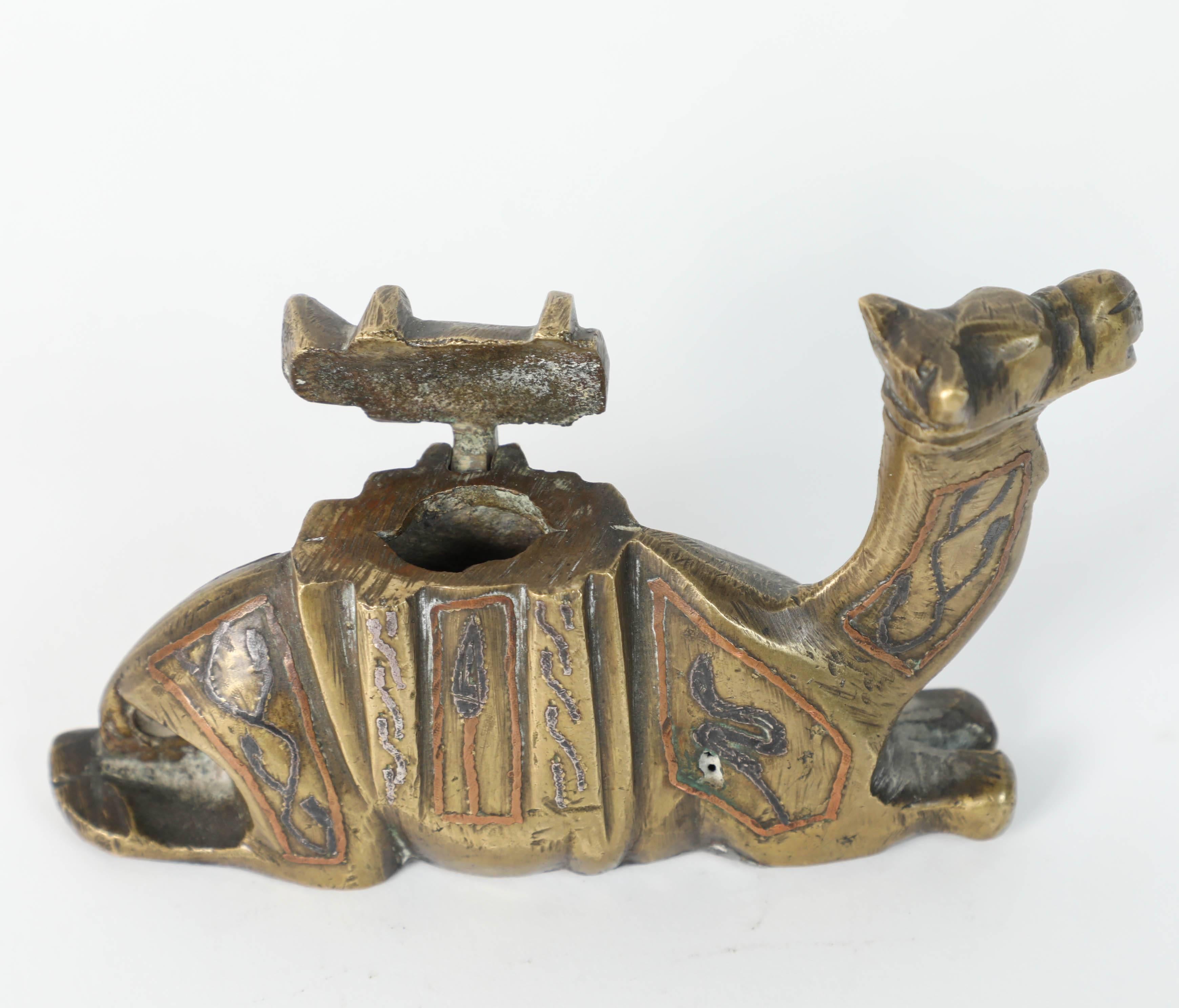 Islamic Antique Decorative Brass Camel Inkwell 1920