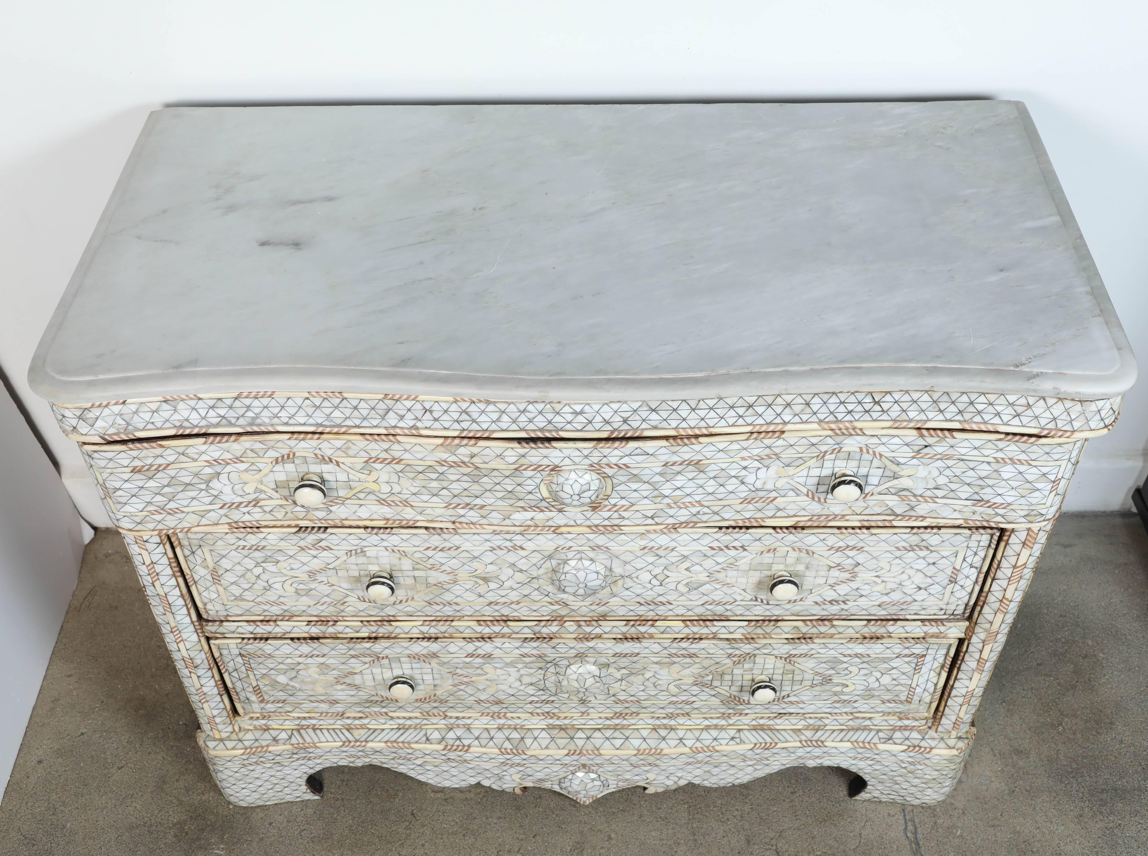 Islamic Pair of Syrian White Mother-of-Pearl Inlay Wedding Dressers