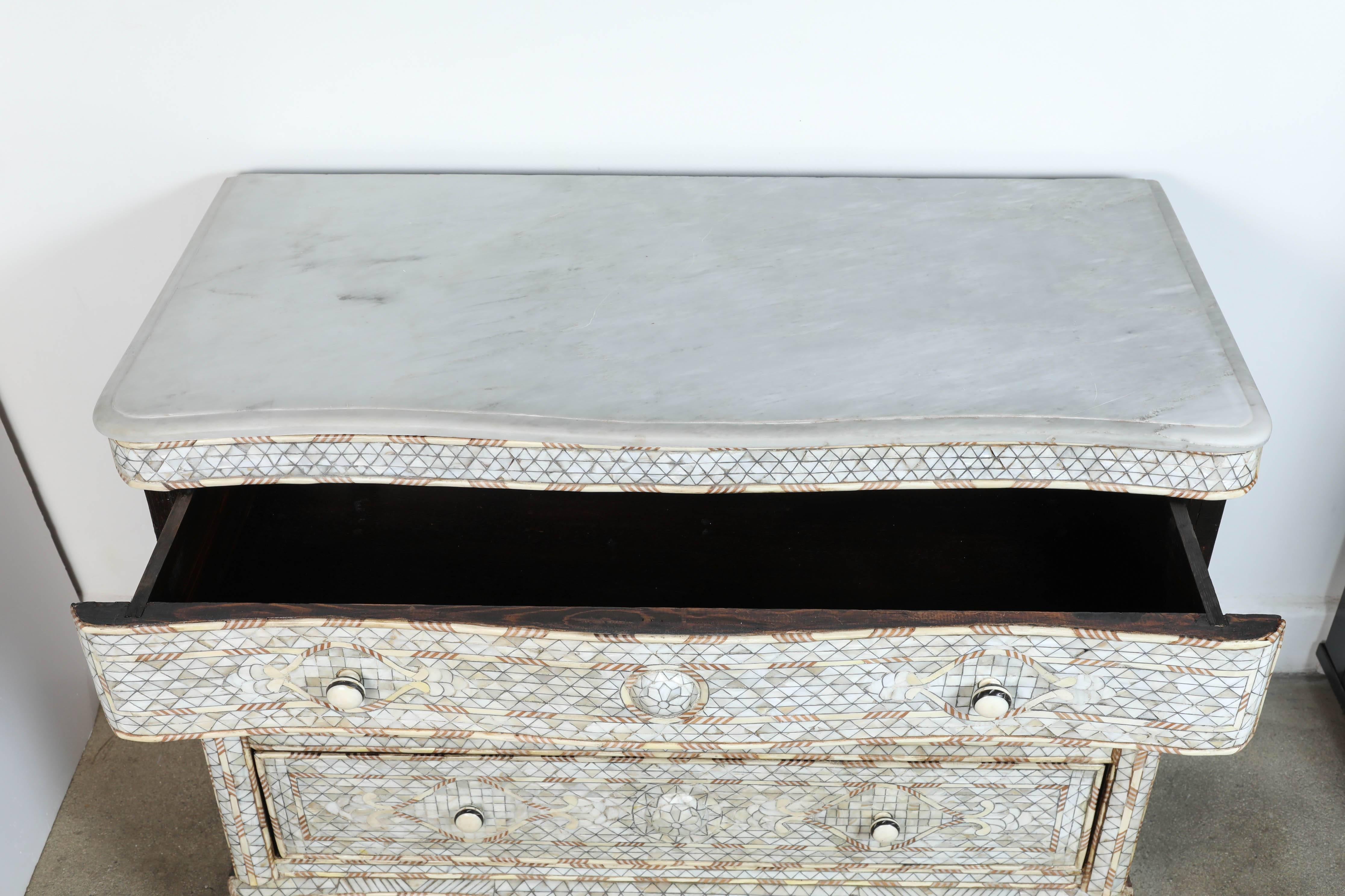 Moroccan Pair of Syrian White Mother-of-Pearl Inlay Wedding Dressers