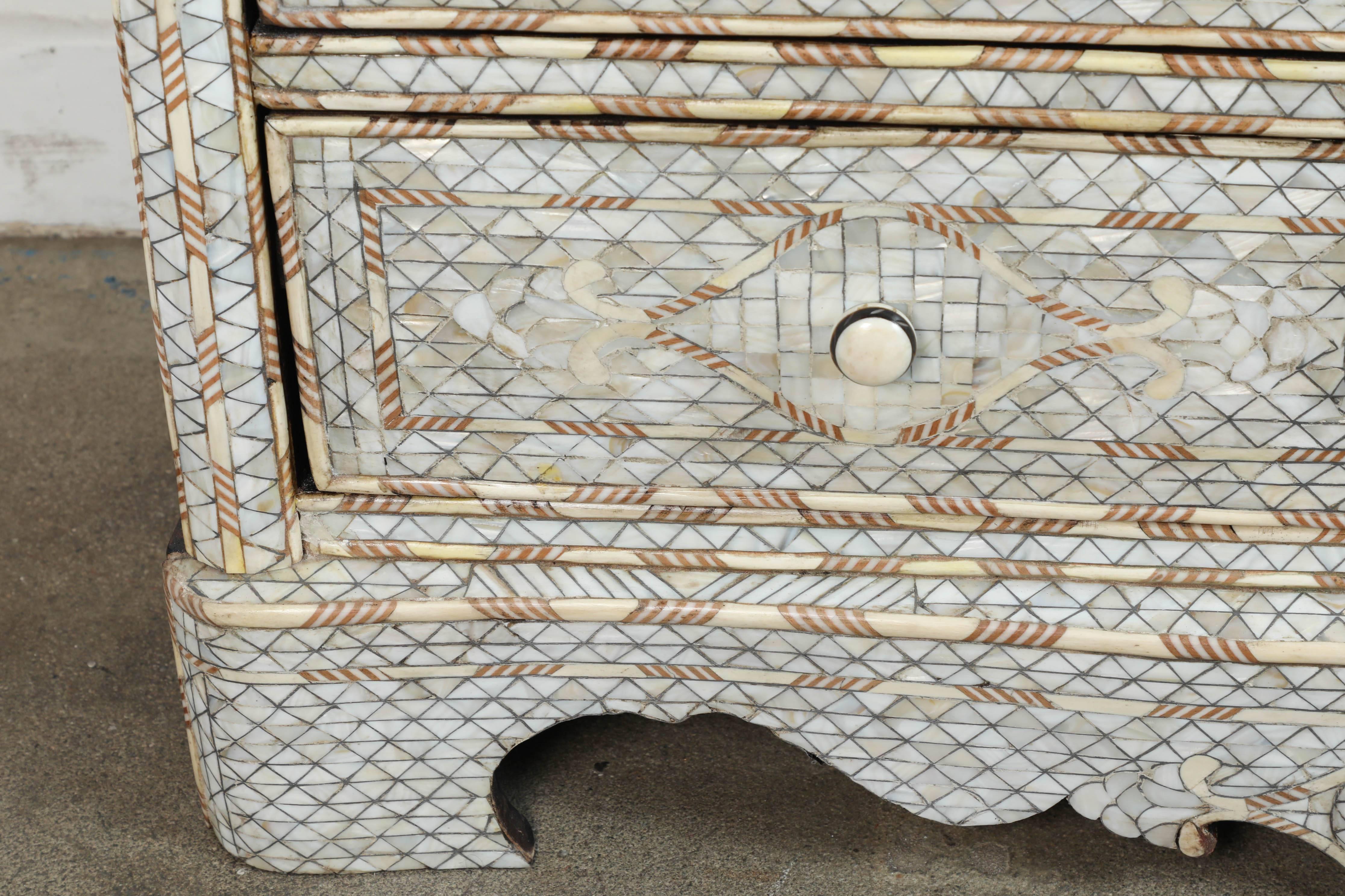 Pair of Syrian White Mother-of-Pearl Inlay Wedding Dressers In Good Condition In North Hollywood, CA