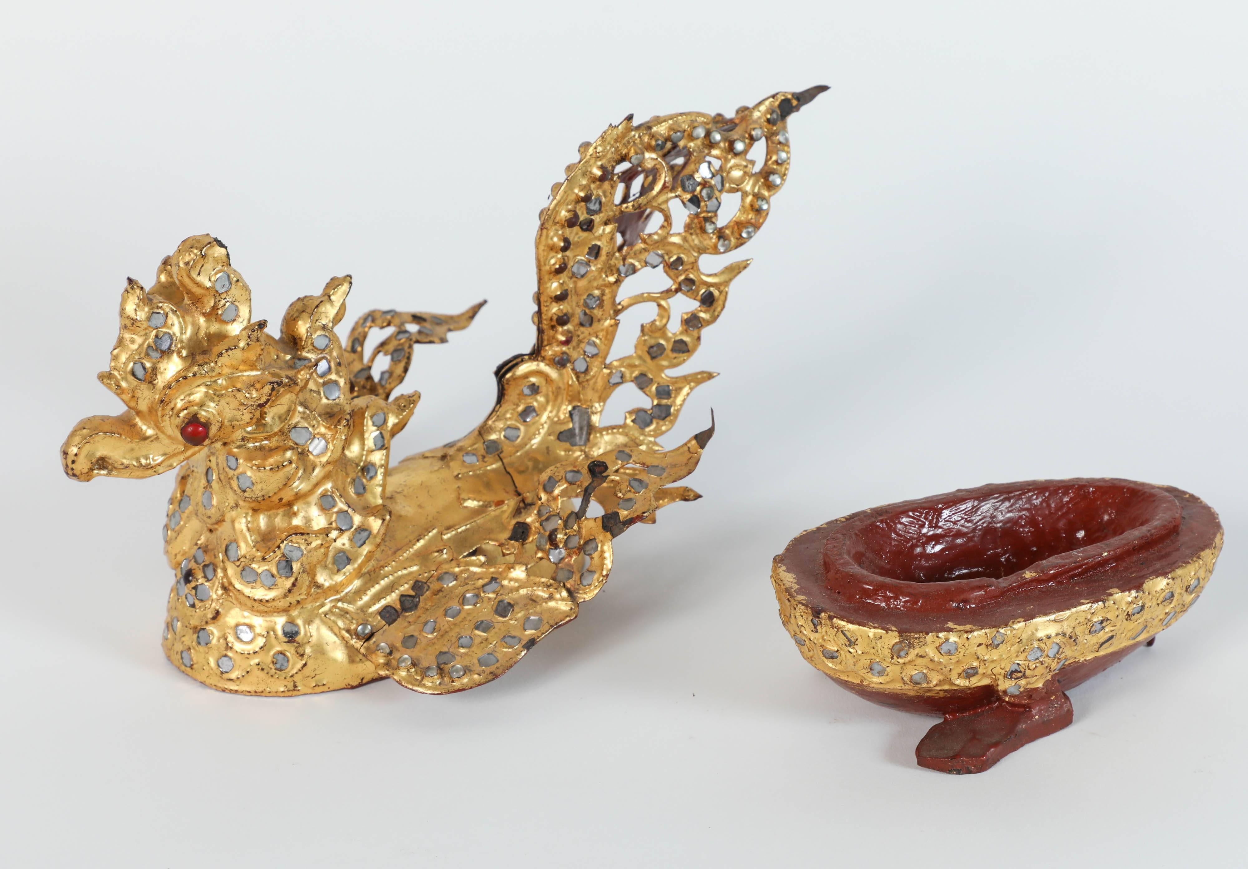 Set of Three Hintha Burmese Bird-Shaped Betel Gold Lacquered Box For Sale 1