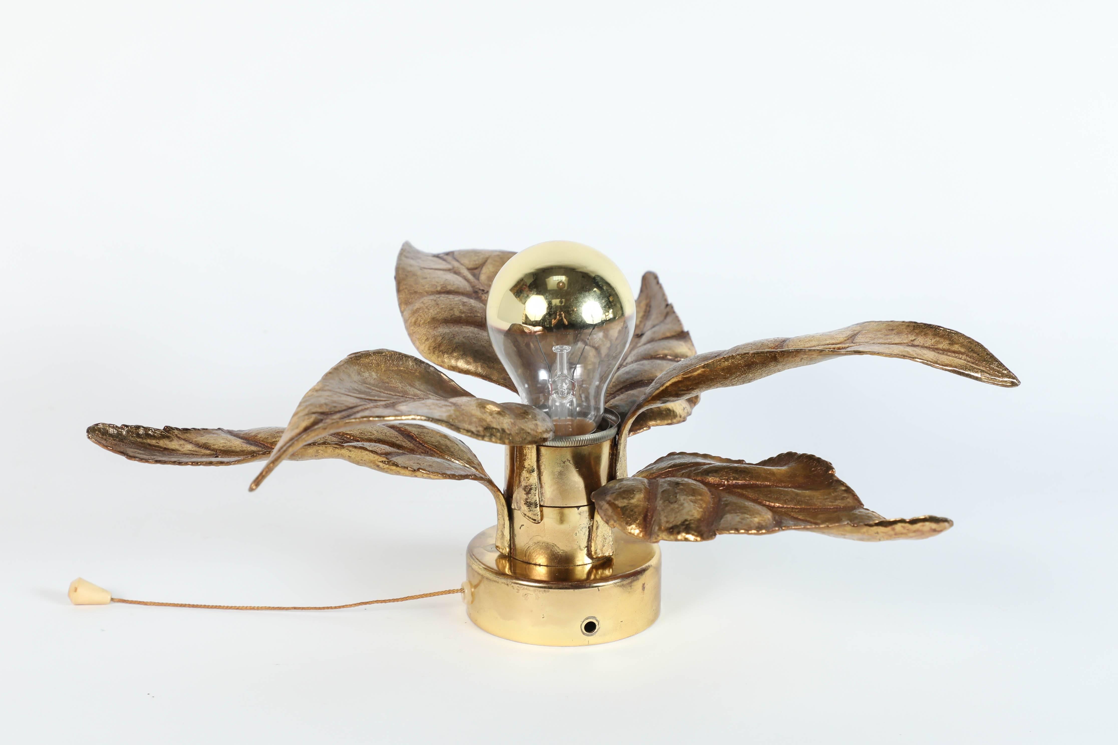 Willy Daro Leaf Shaped Brass Wall Lights for Massive, Belgium circa 1970s 1