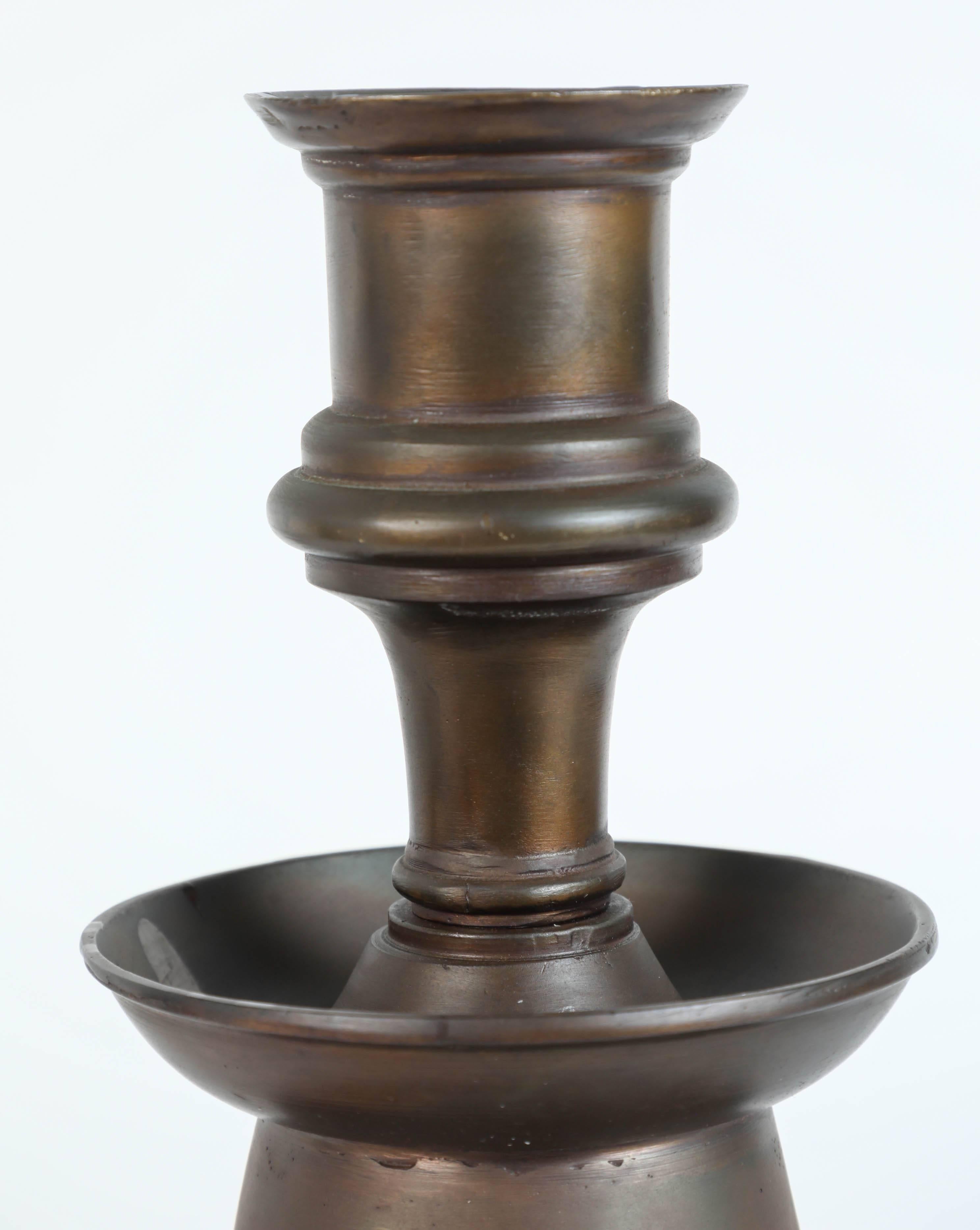 Hand-Crafted Massive Pair of Ottoman Empire Cast Bronze Candleholders For Sale