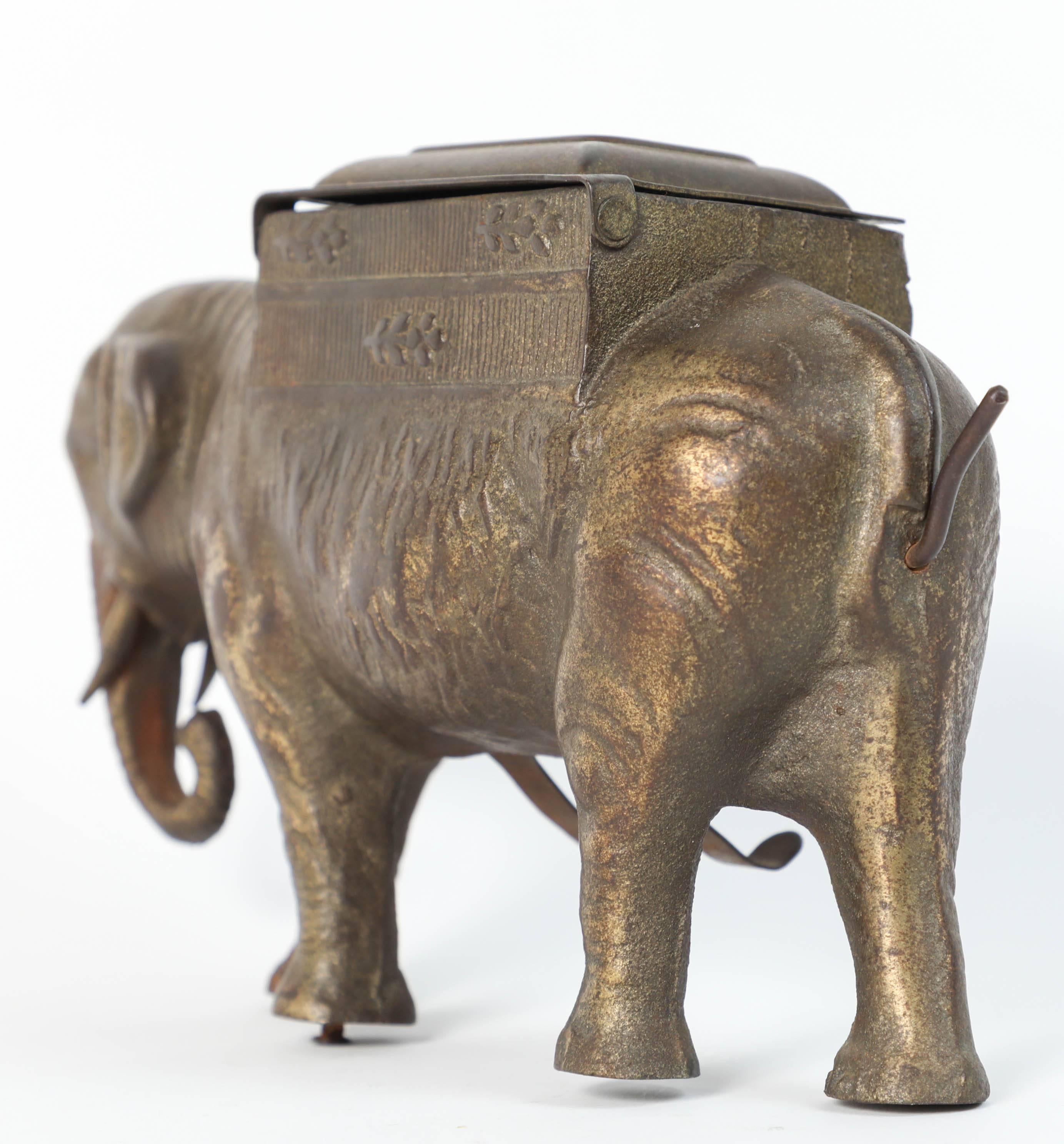 American Antique Art Deco Cast Iron Elephant Cigarettes Holder and Dispenser