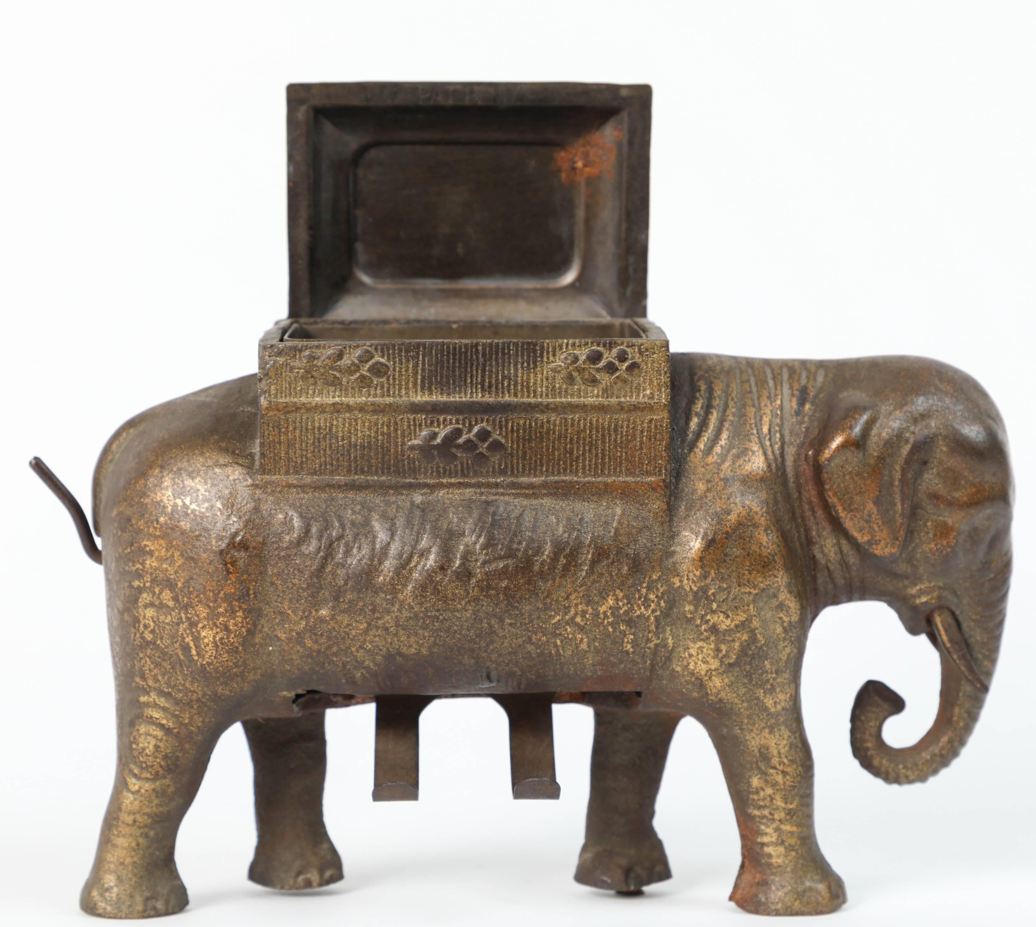 Antique Art Deco Cast Iron Elephant Cigarettes Holder and Dispenser In Good Condition In North Hollywood, CA