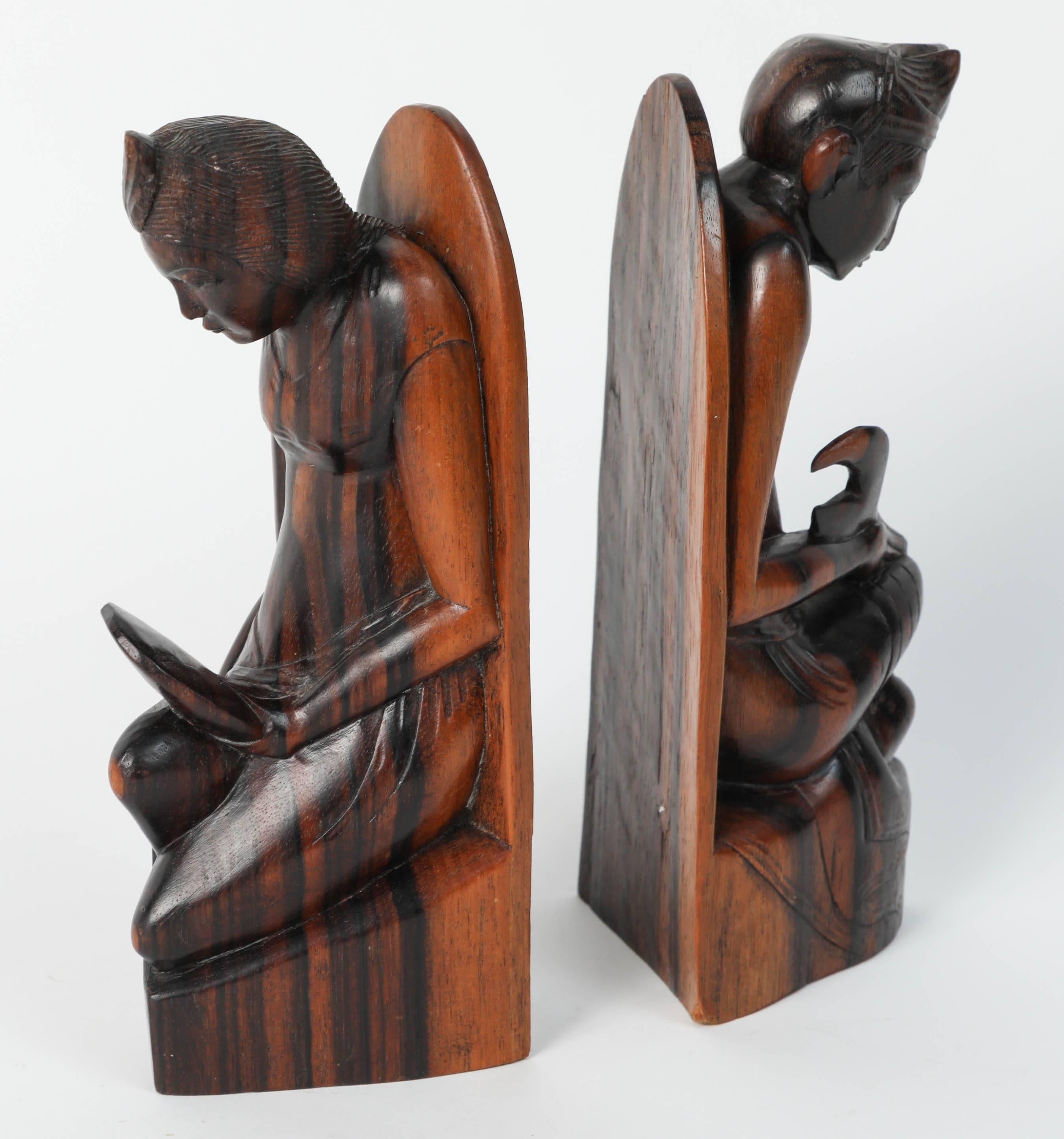 Tribal Hand-Carved Wooden Balinese Bookends