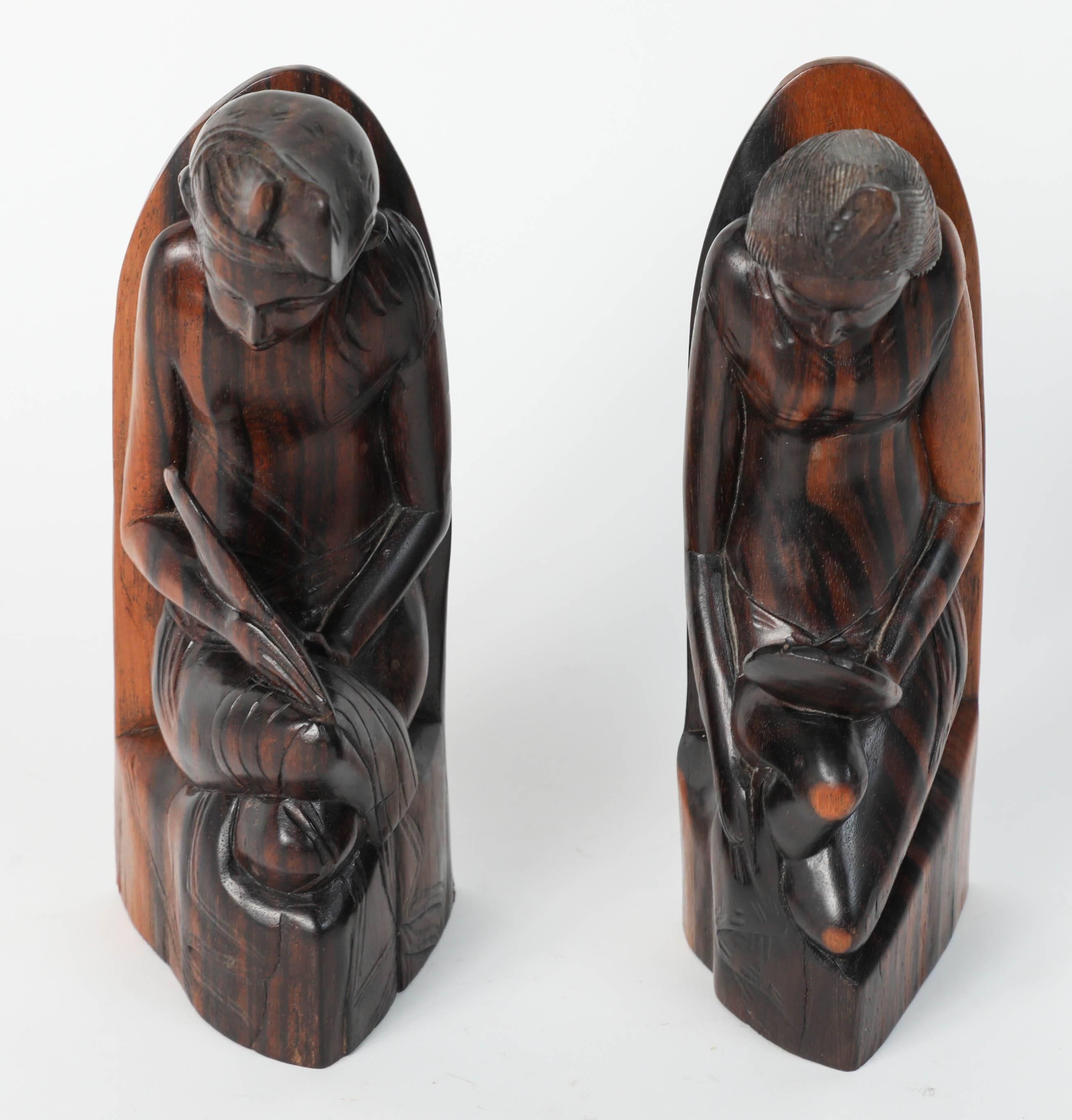 Hand-Carved Wooden Balinese Bookends In Excellent Condition In North Hollywood, CA
