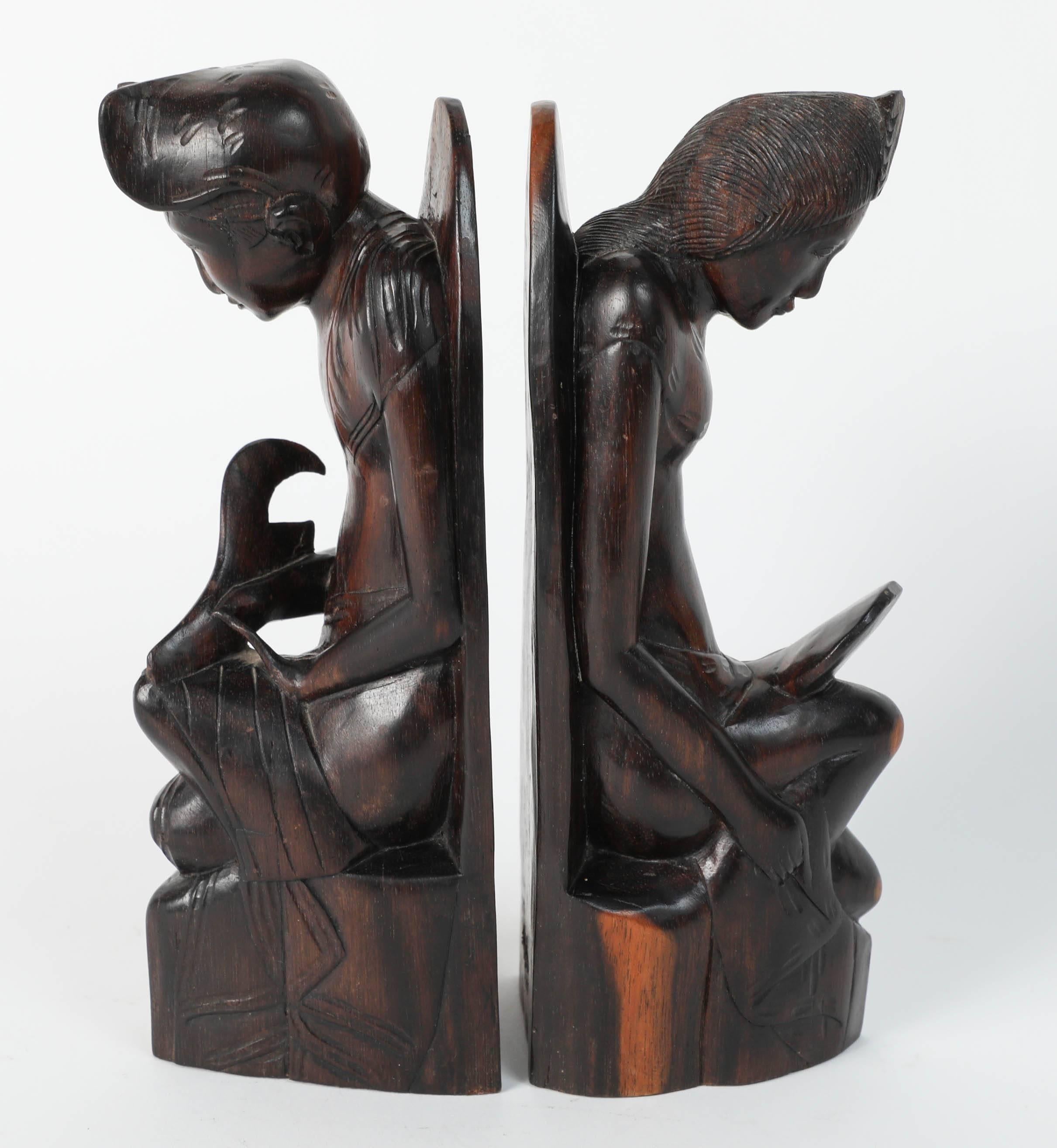 20th Century Hand-Carved Wooden Balinese Bookends