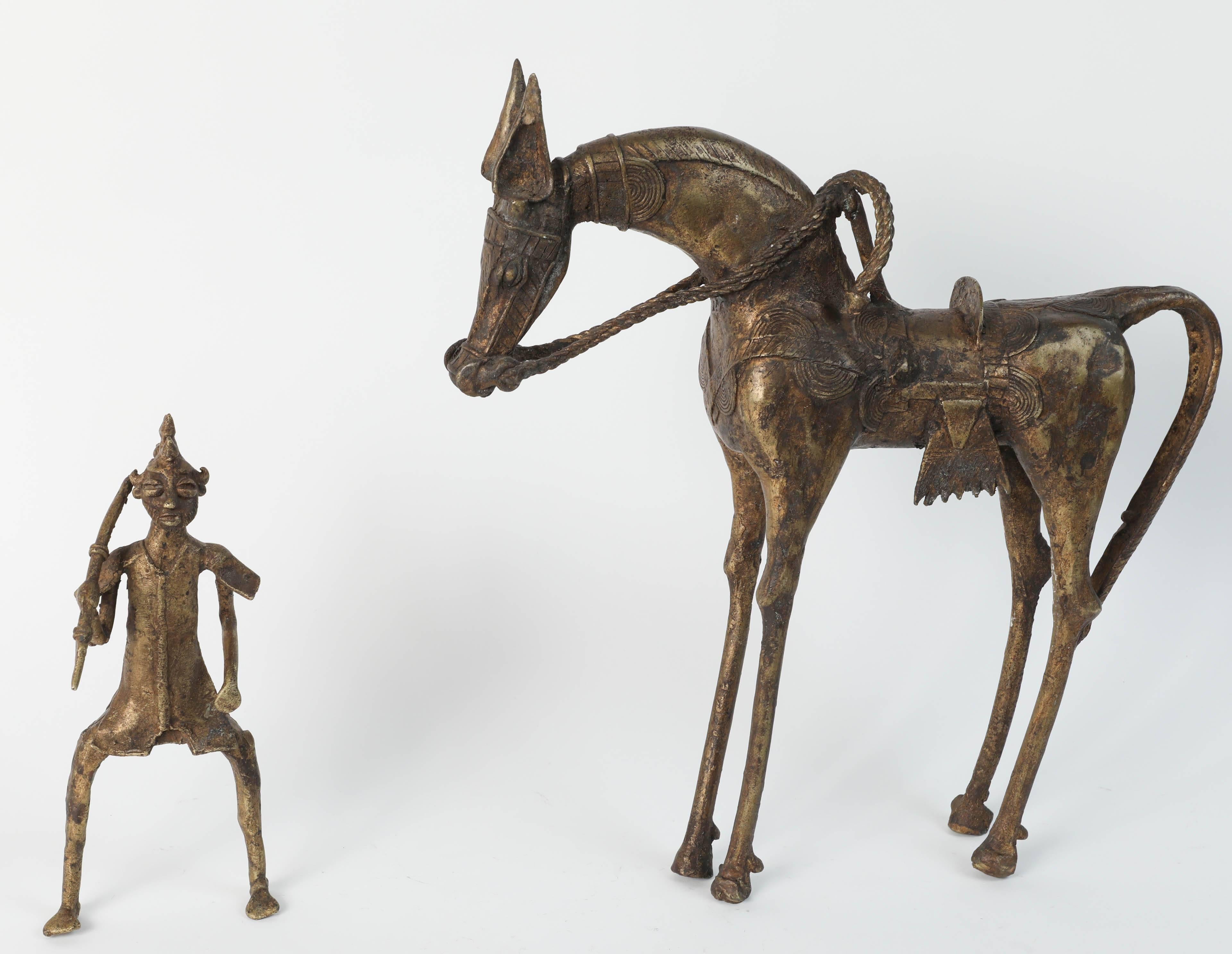 20th Century African Brass Sculpture of a Tribal Warrior on Horse