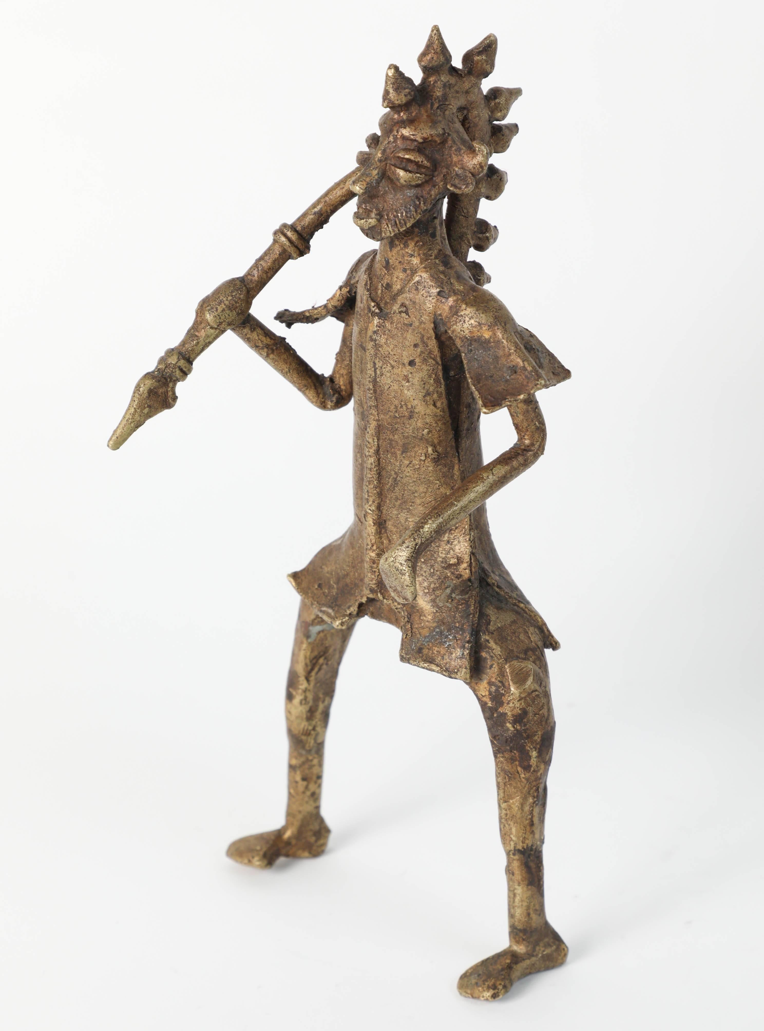 African Brass Sculpture of a Tribal Warrior on Horse 1
