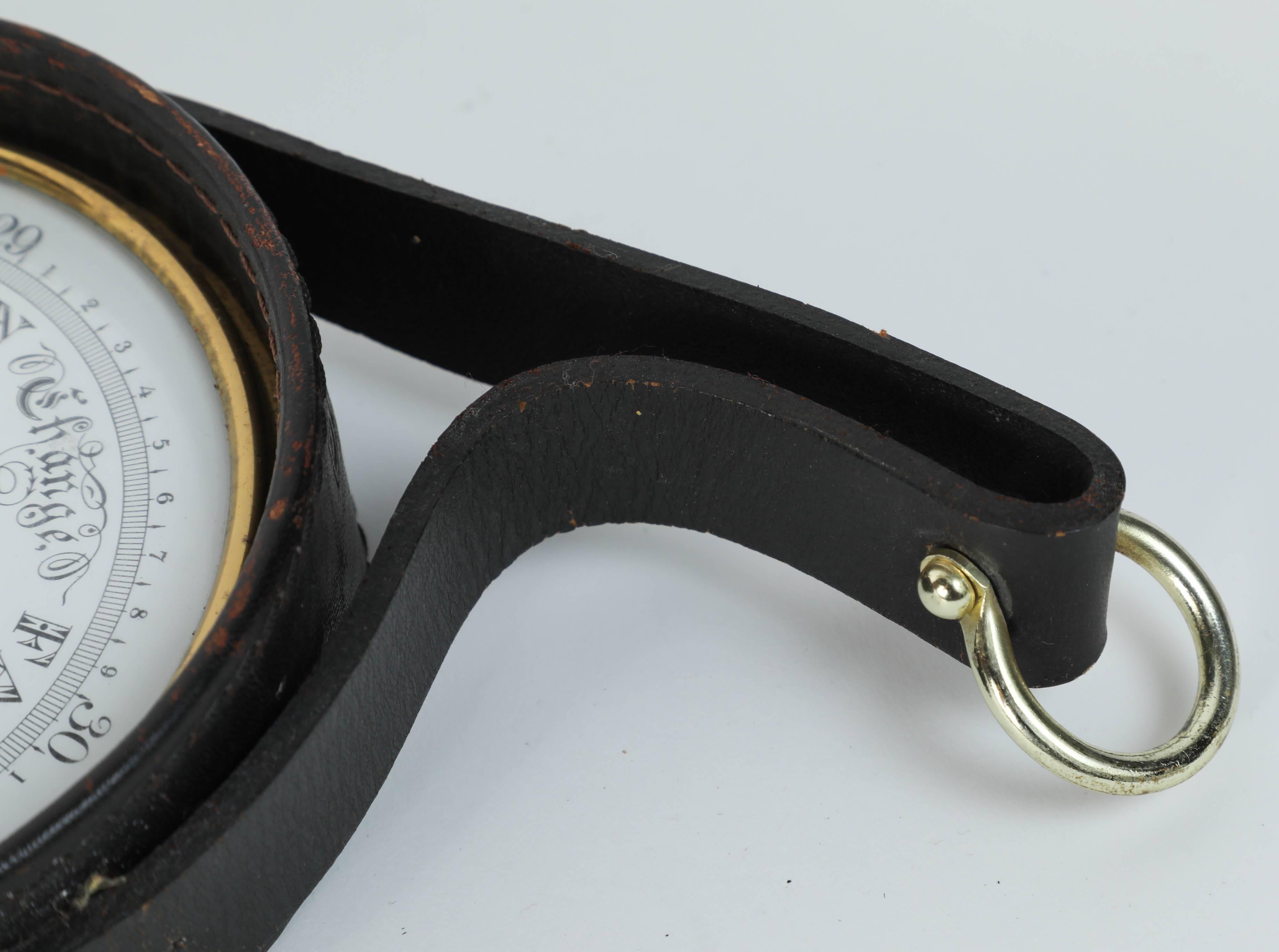 Bauhaus Vintage German Barometer Wrapped in Leather, Adnet Style For Sale