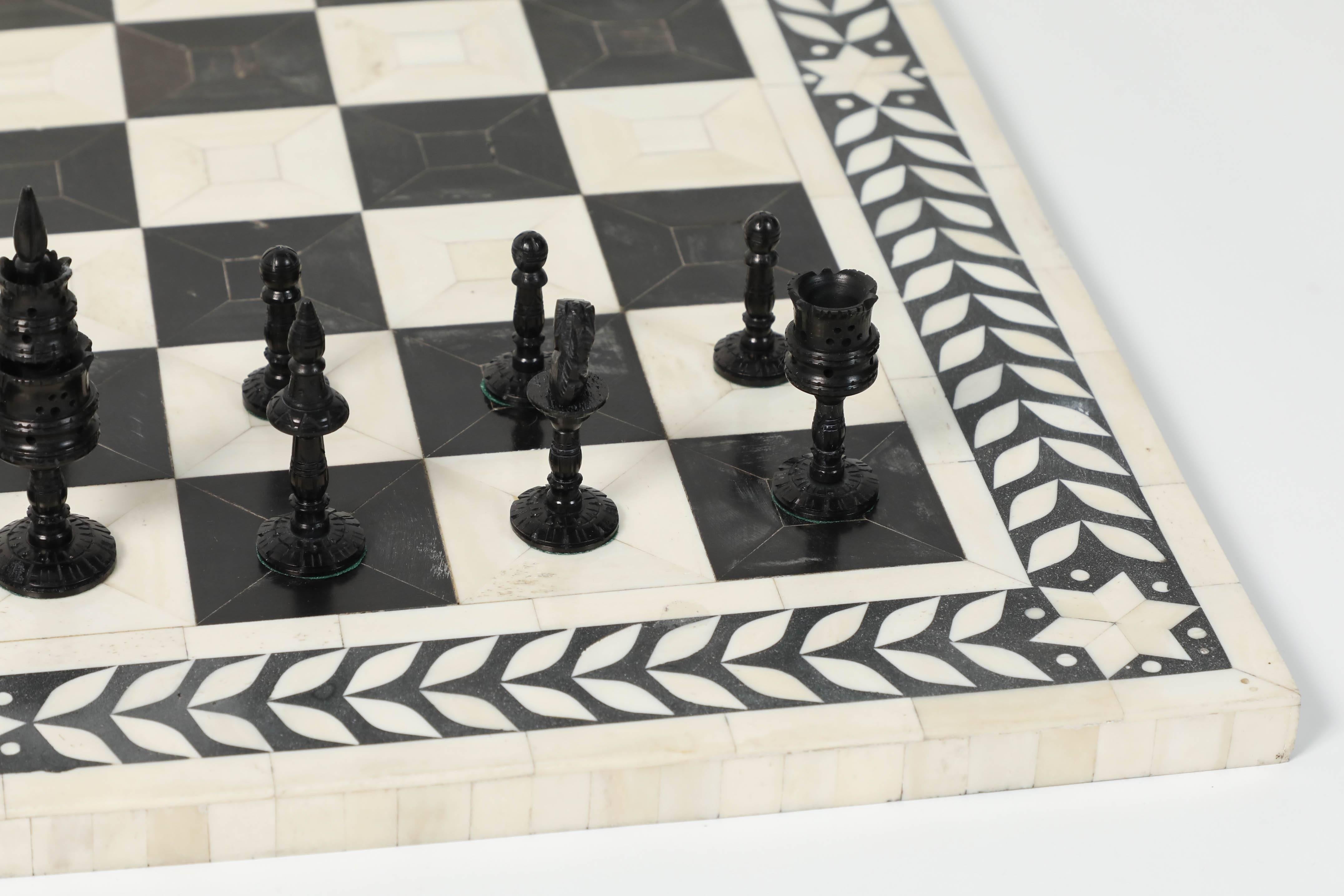 Anglo Raj Large Vizagapatam Chess Set with Elaborately Hand-Carved Bone Chess Pieces