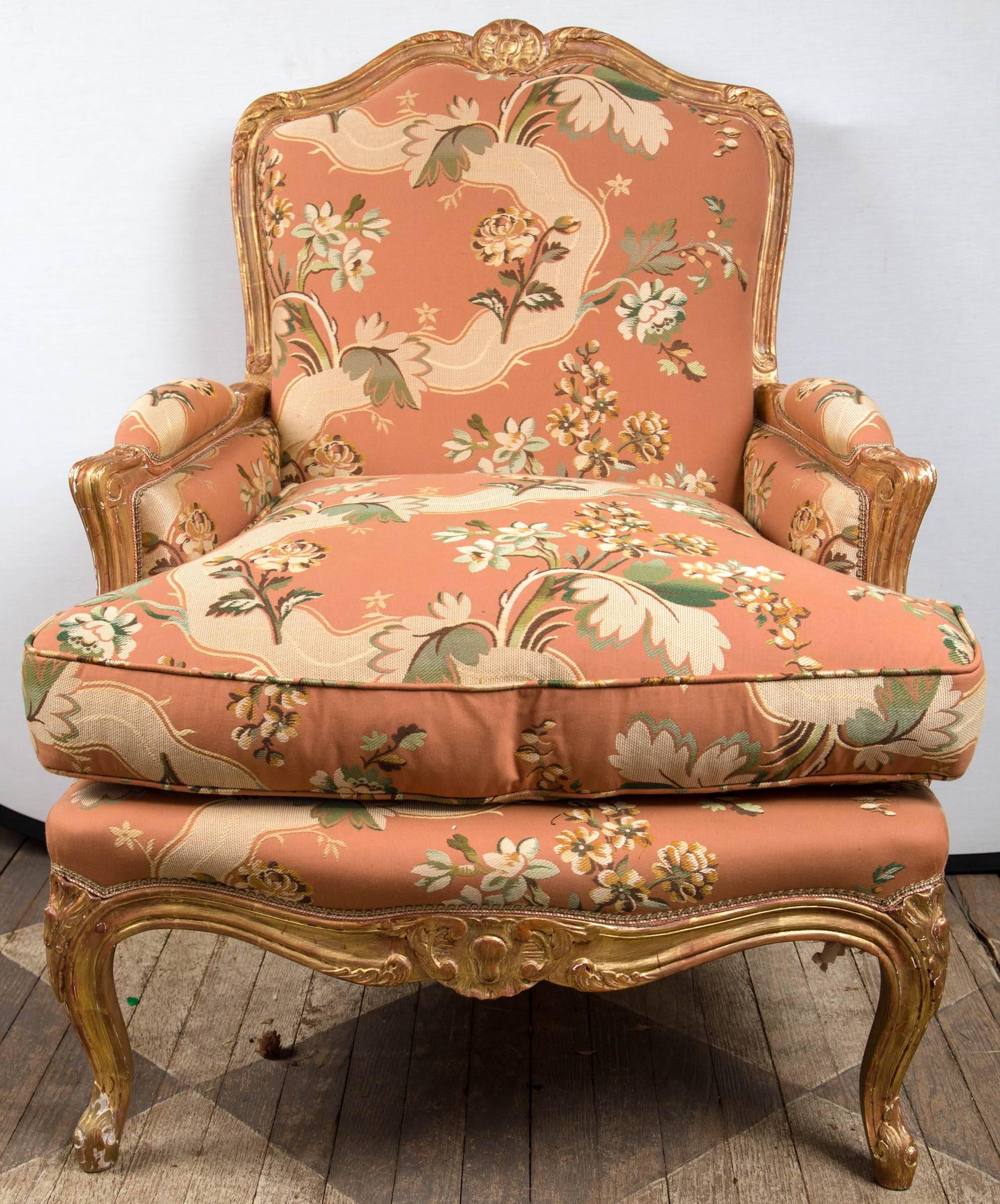 Pair of Custom Louis XV Style Bergeres In Excellent Condition For Sale In Woodbury, CT