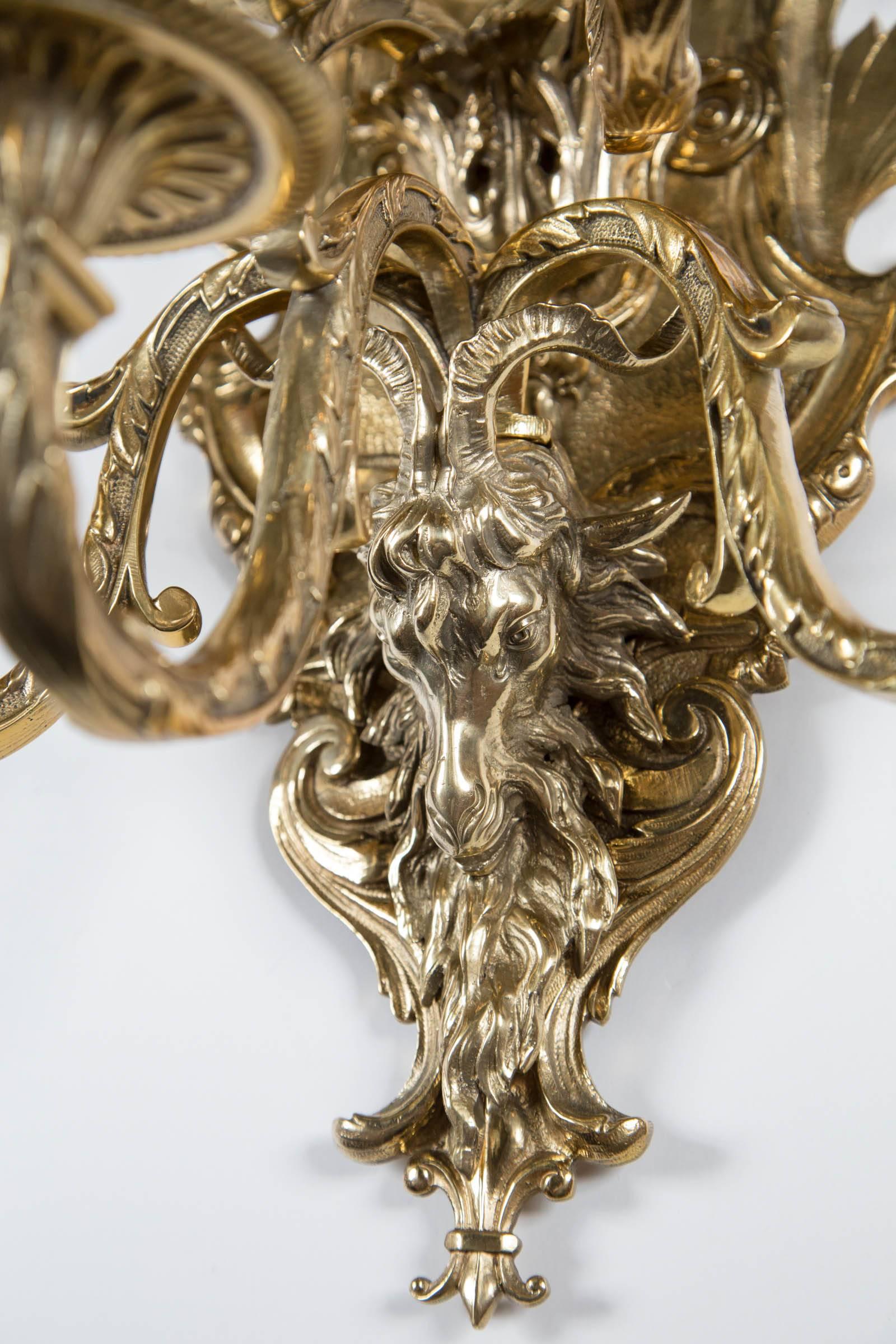 19th Century Pair of Bronze, Five-Light Scones For Sale