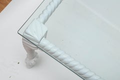 Hollywood Regency Coffee Table, Carved White Wood & Glass Top, 1960