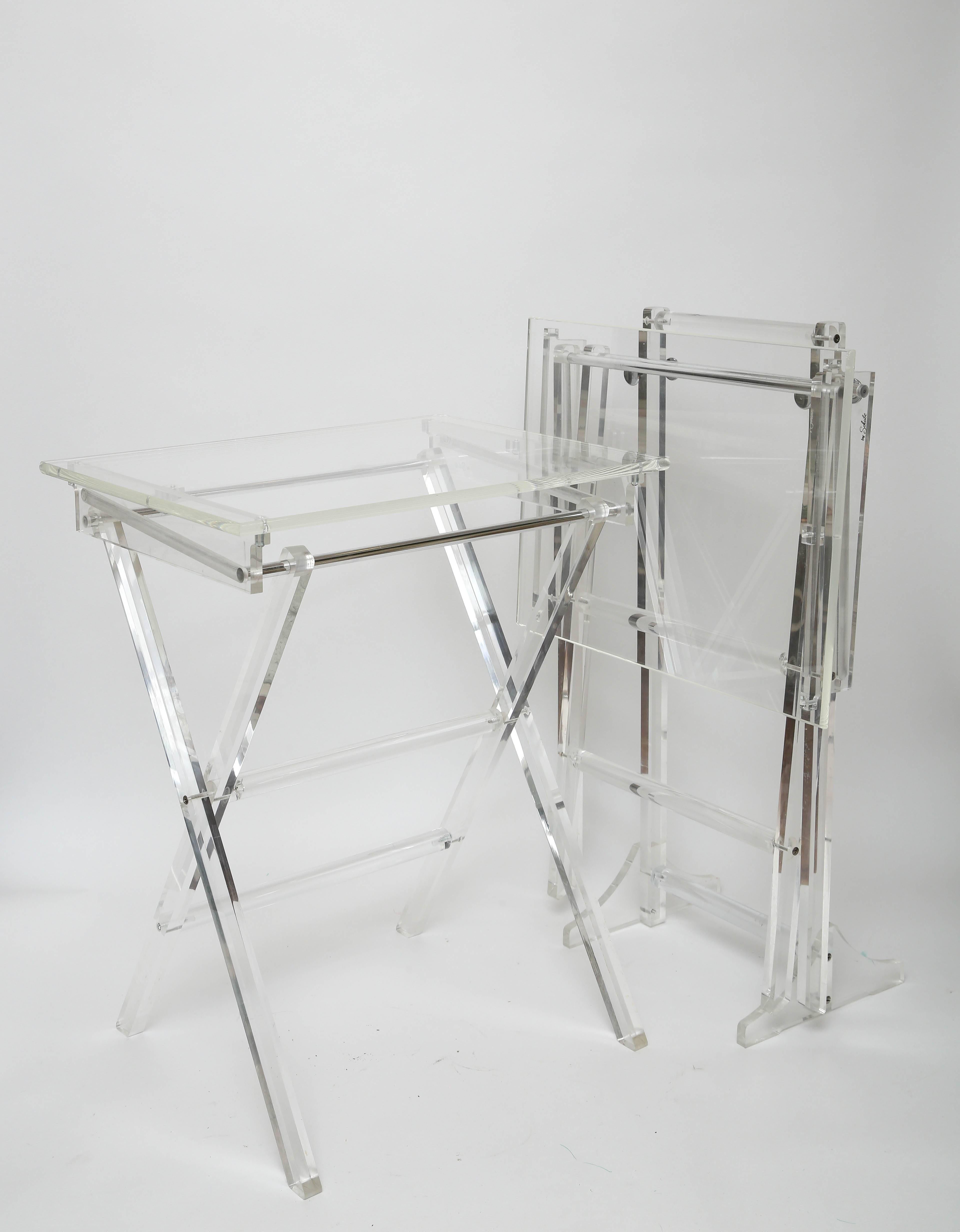 20th Century Vintage Set of Lucite Snack Tables with Stand