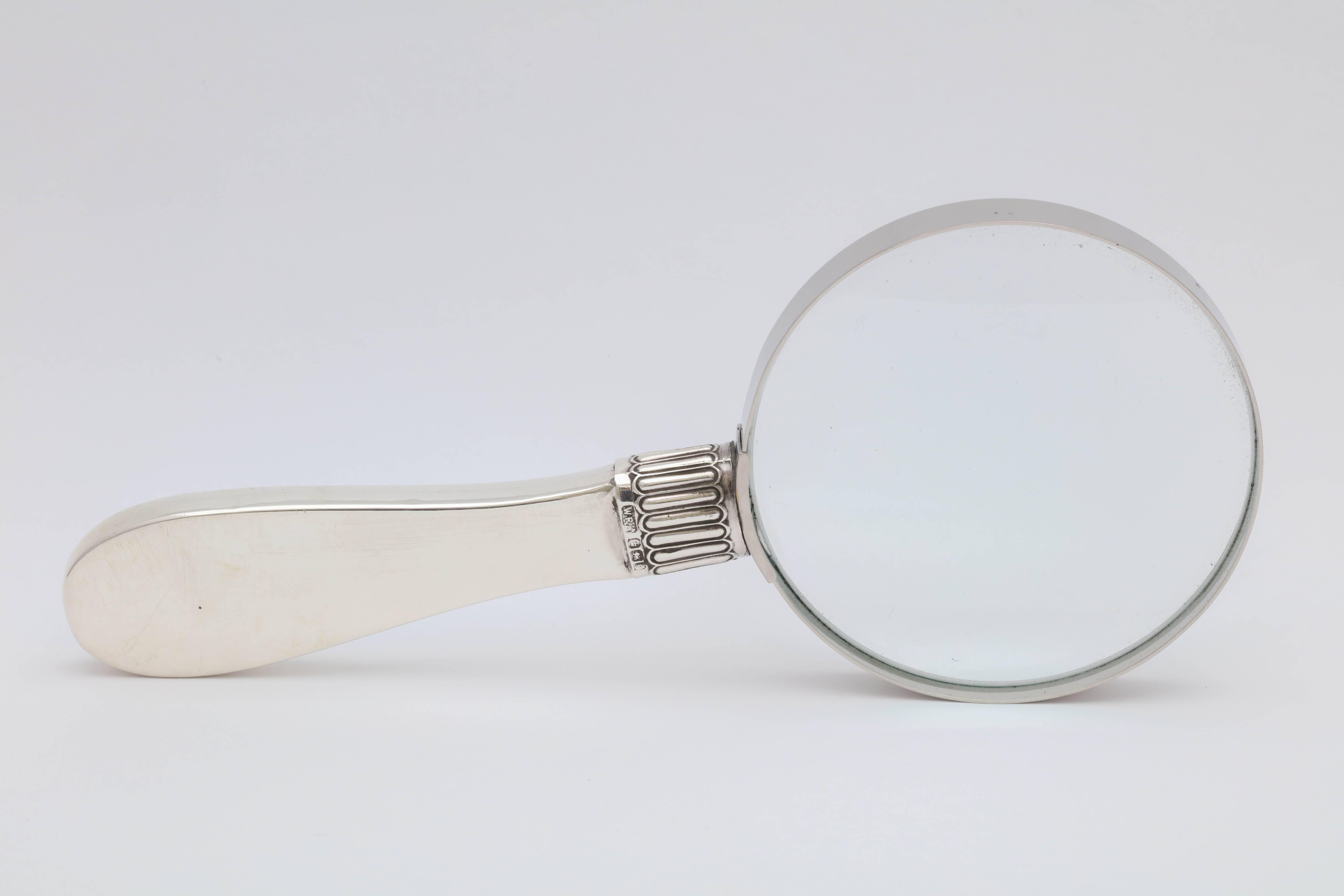 Late 19th Century Victorian Sterling Silver and Blue Guilloche Enamel Mounted Magnifying Glass