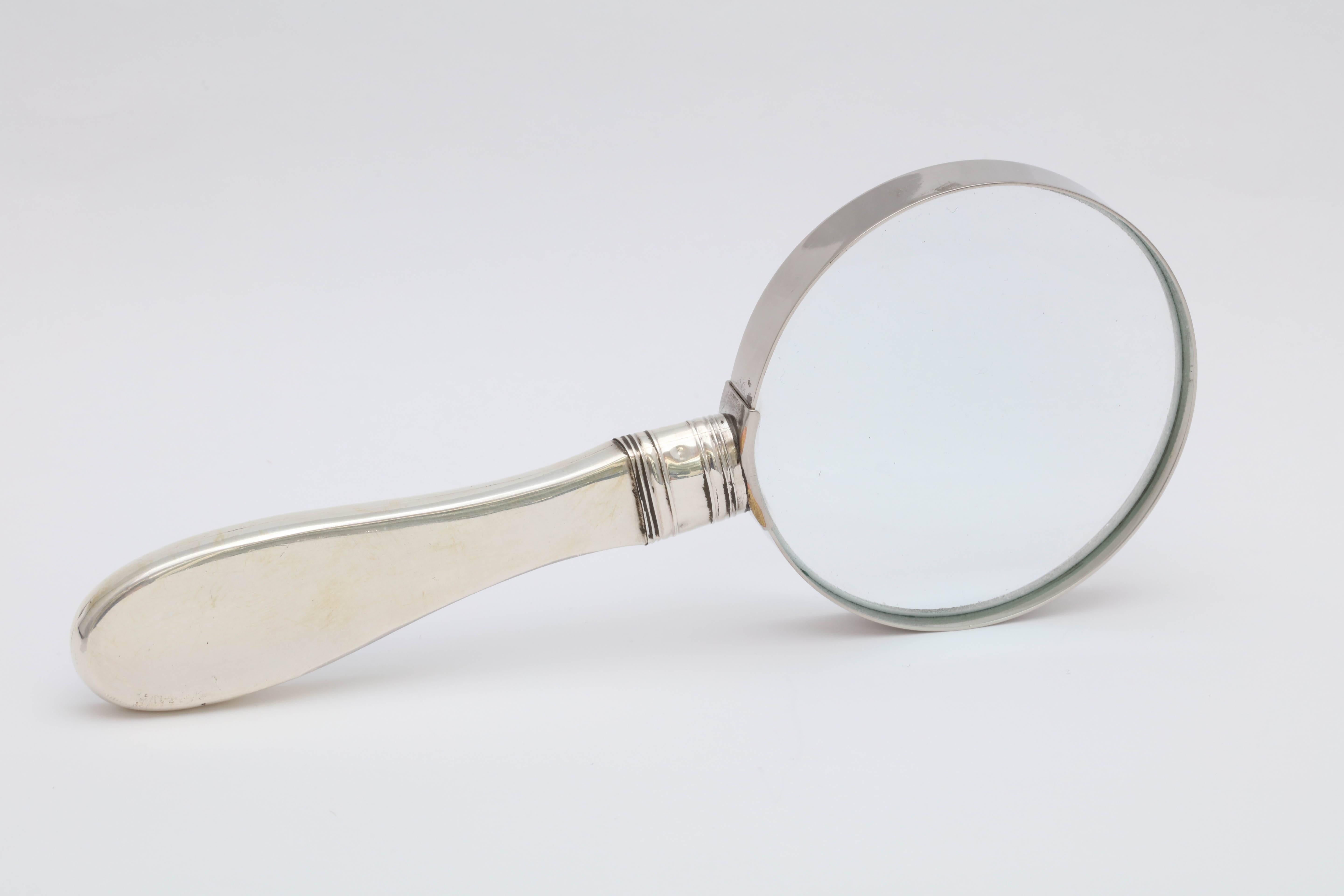 Early 20th Century Art Deco Sterling Silver and Lavender Guilloche Enamel-Mounted Magnifying Glass
