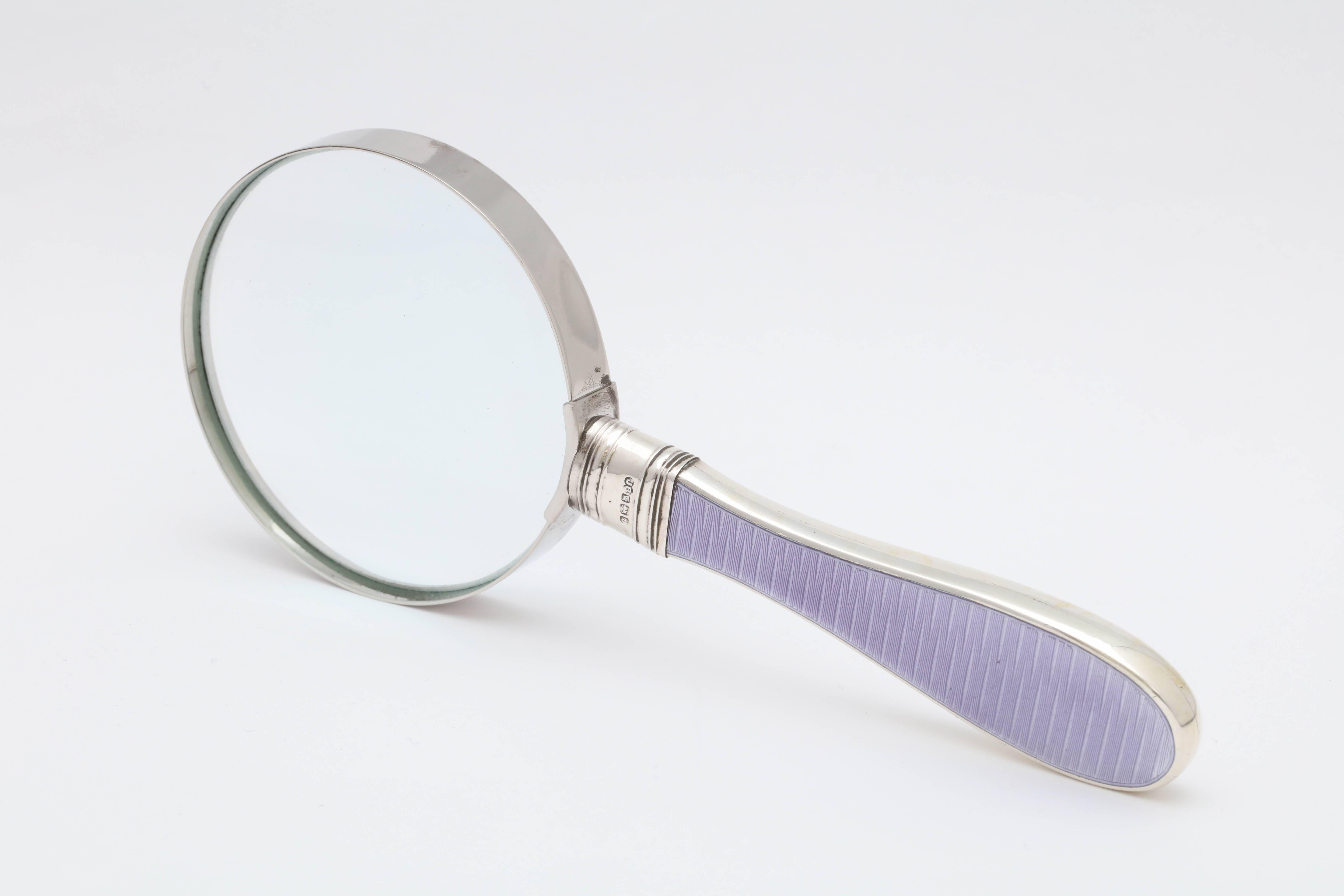 Art Deco Sterling Silver and Lavender Guilloche Enamel-Mounted Magnifying Glass 1