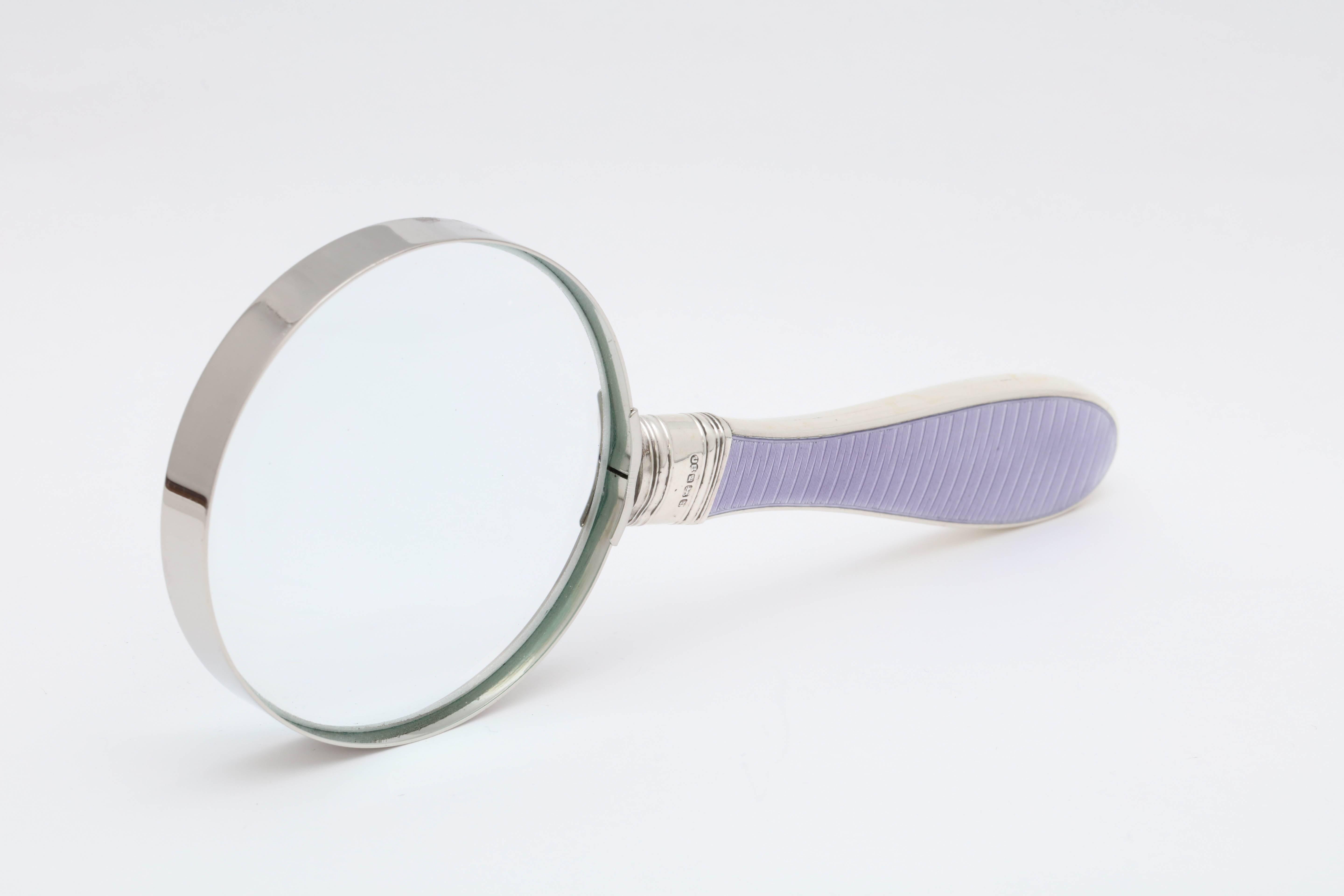 Art Deco Sterling Silver and Lavender Guilloche Enamel-Mounted Magnifying Glass 2