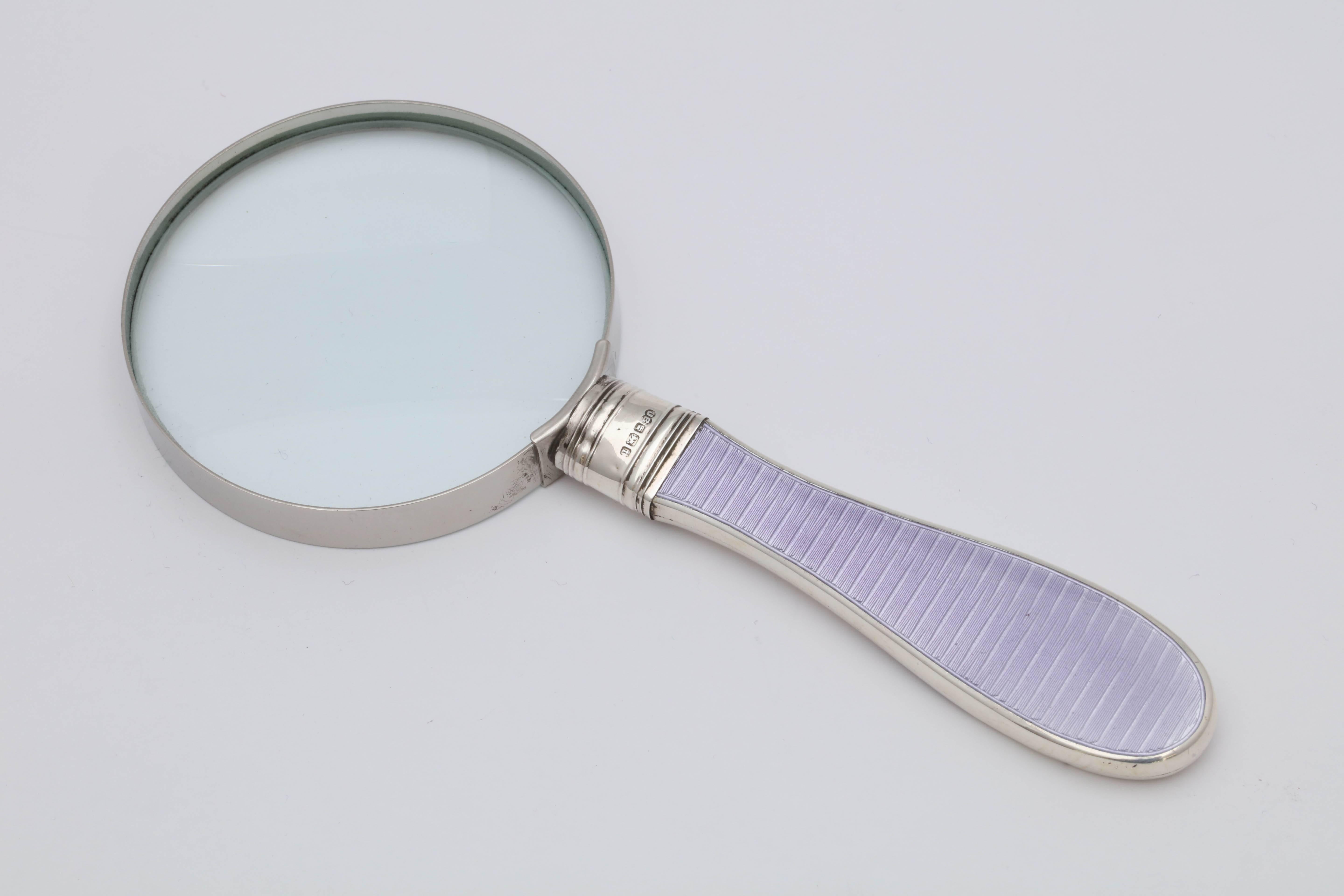 Art Deco Sterling Silver and Lavender Guilloche Enamel-Mounted Magnifying Glass 3