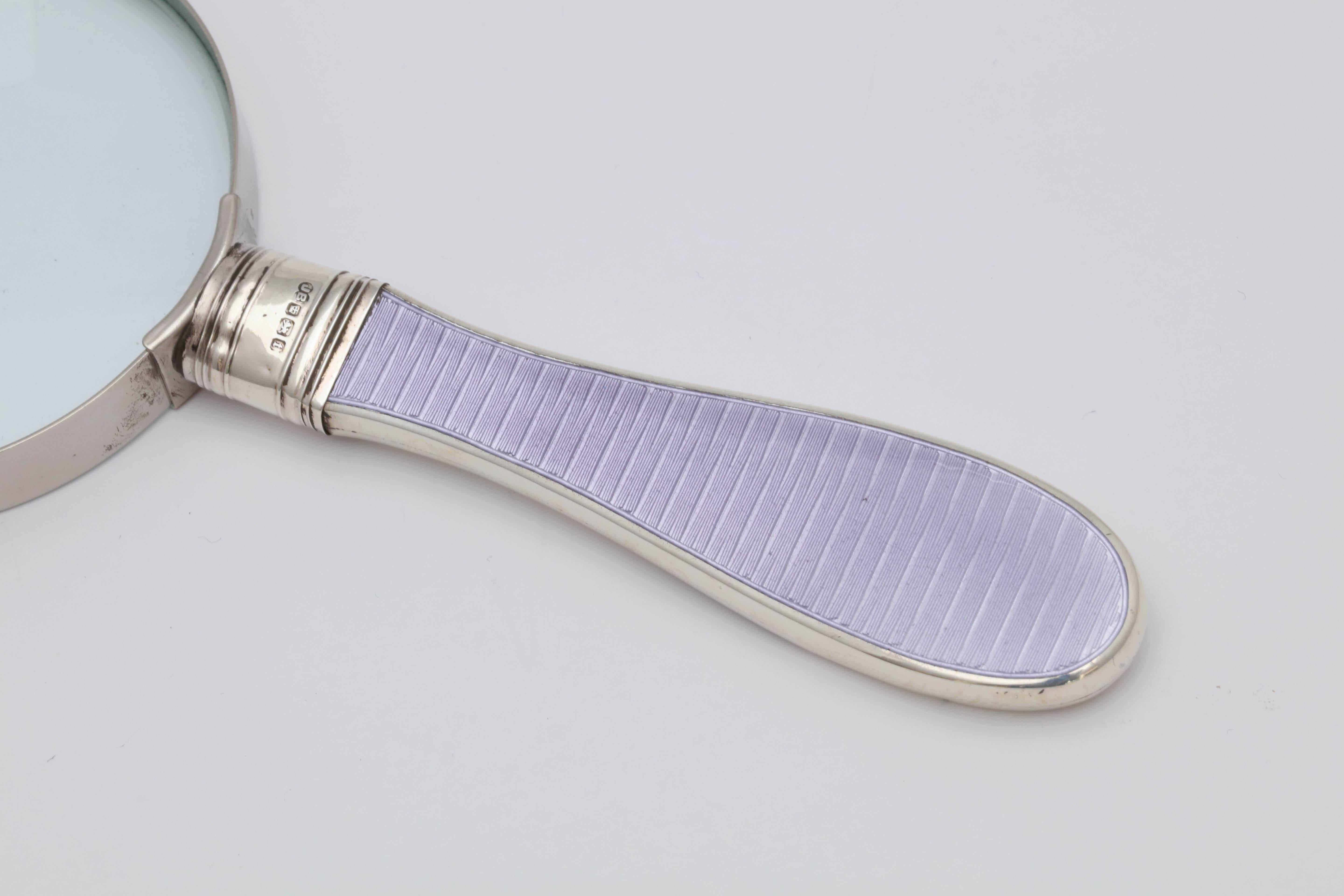 Art Deco Sterling Silver and Lavender Guilloche Enamel-Mounted Magnifying Glass 4