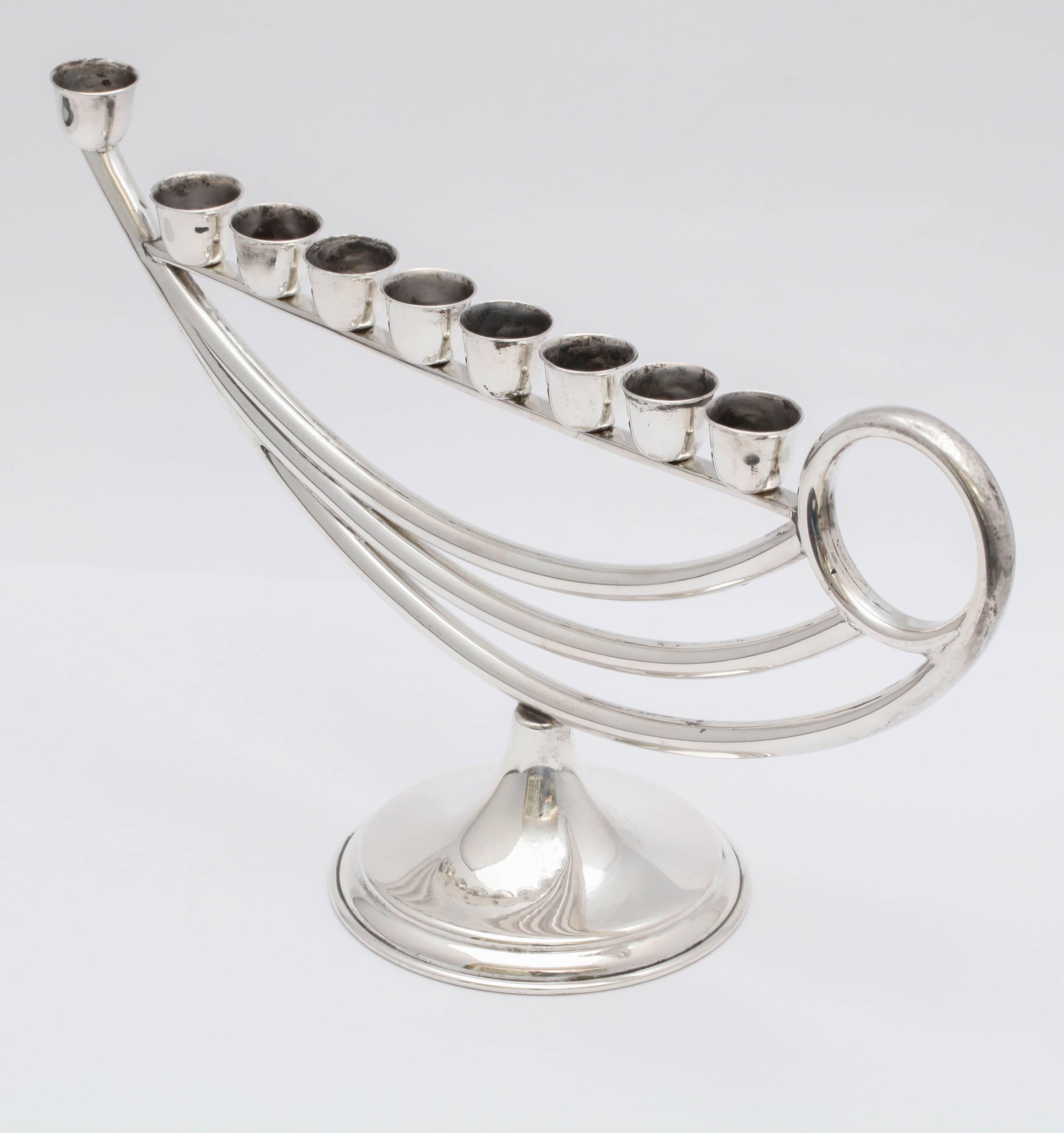 Mid-Century Modern Unusual Sterling Silver Midcentury Oil Lamp, Shaped Menorah