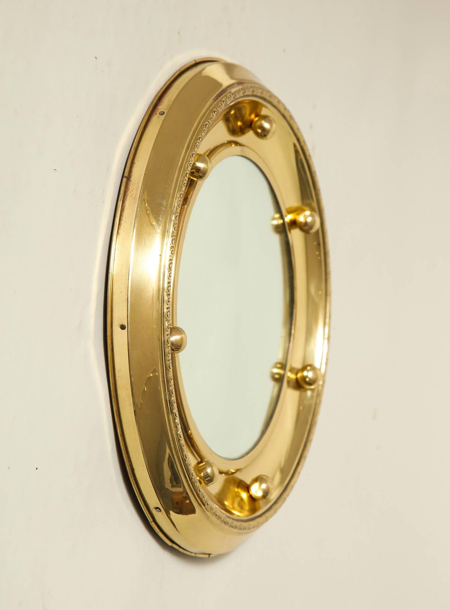 Edwardian 1930s English Brass Port Hole Mirror For Sale