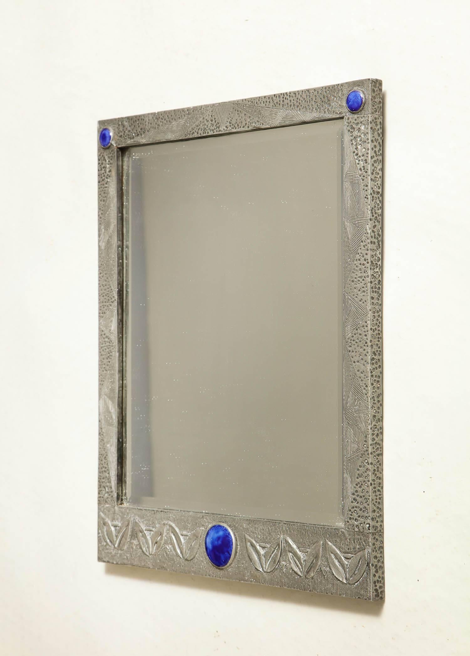 Early 20th Century English Arts and Crafts Hammered Pewter Mirror