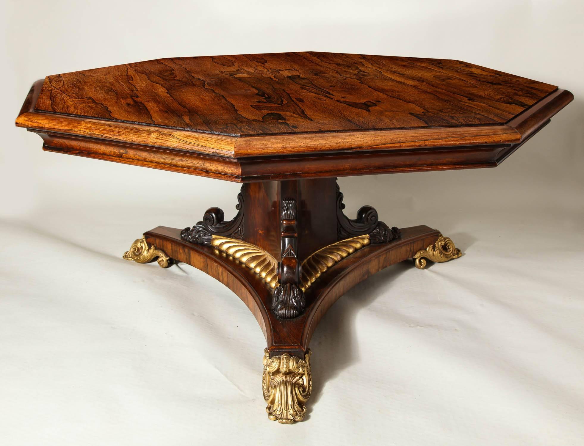 English Regency Gilt Bronze-Mounted Rosewood Octagonal Centre Table