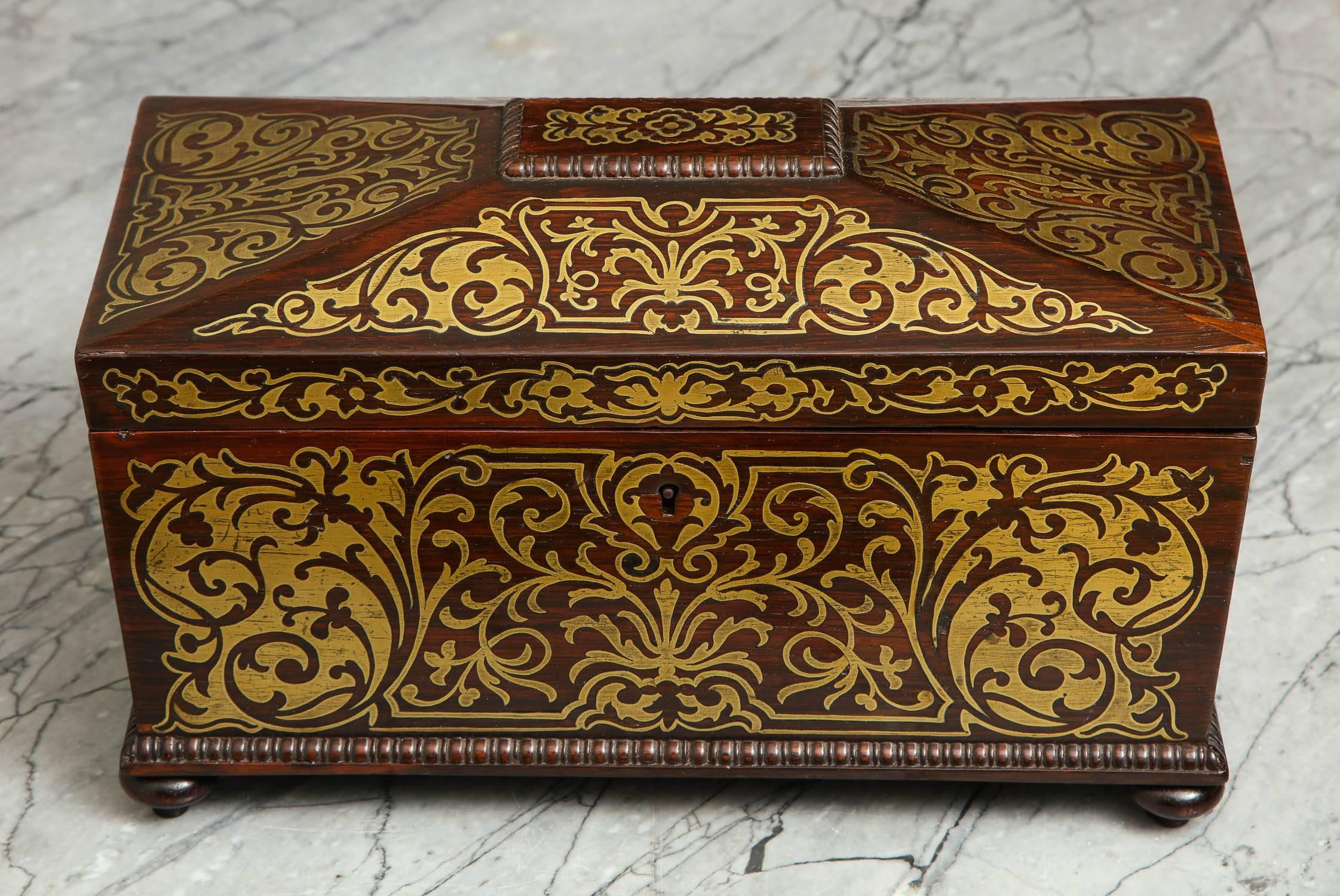 English William IV Boulle Inlaid Rosewood Tea Caddy